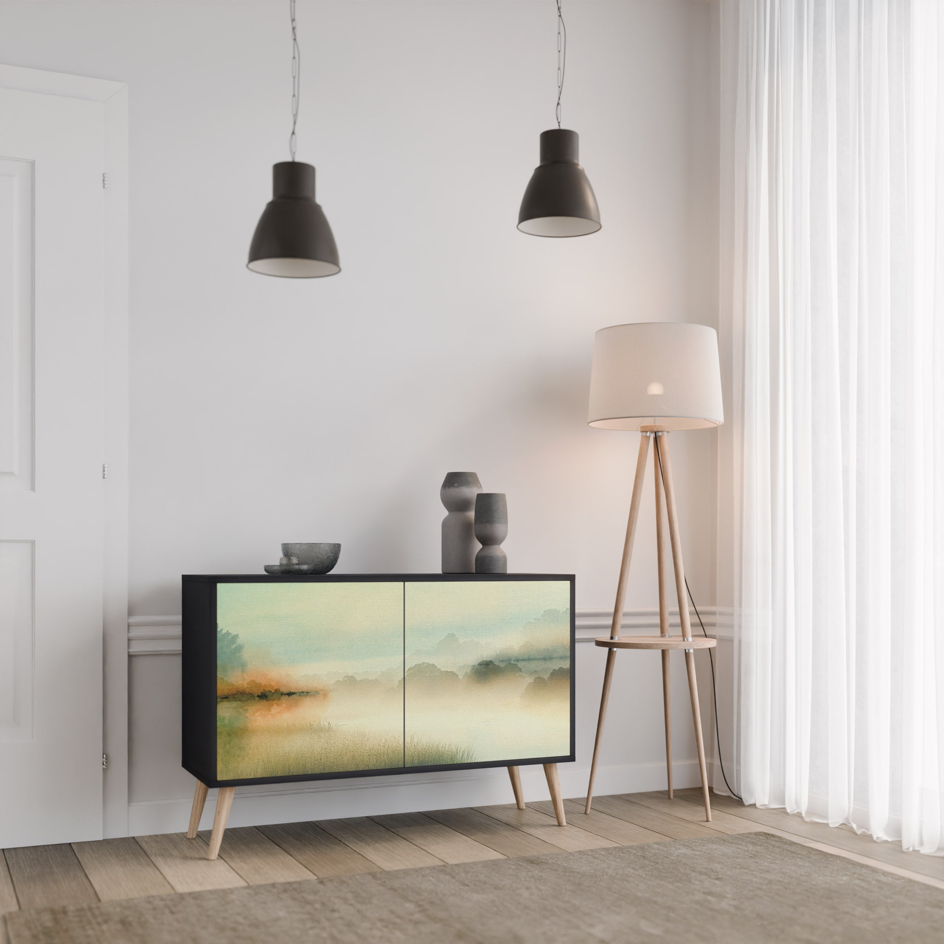 MORNING BY THE LAKE Sideboard mit 2 Türen in Schwarz