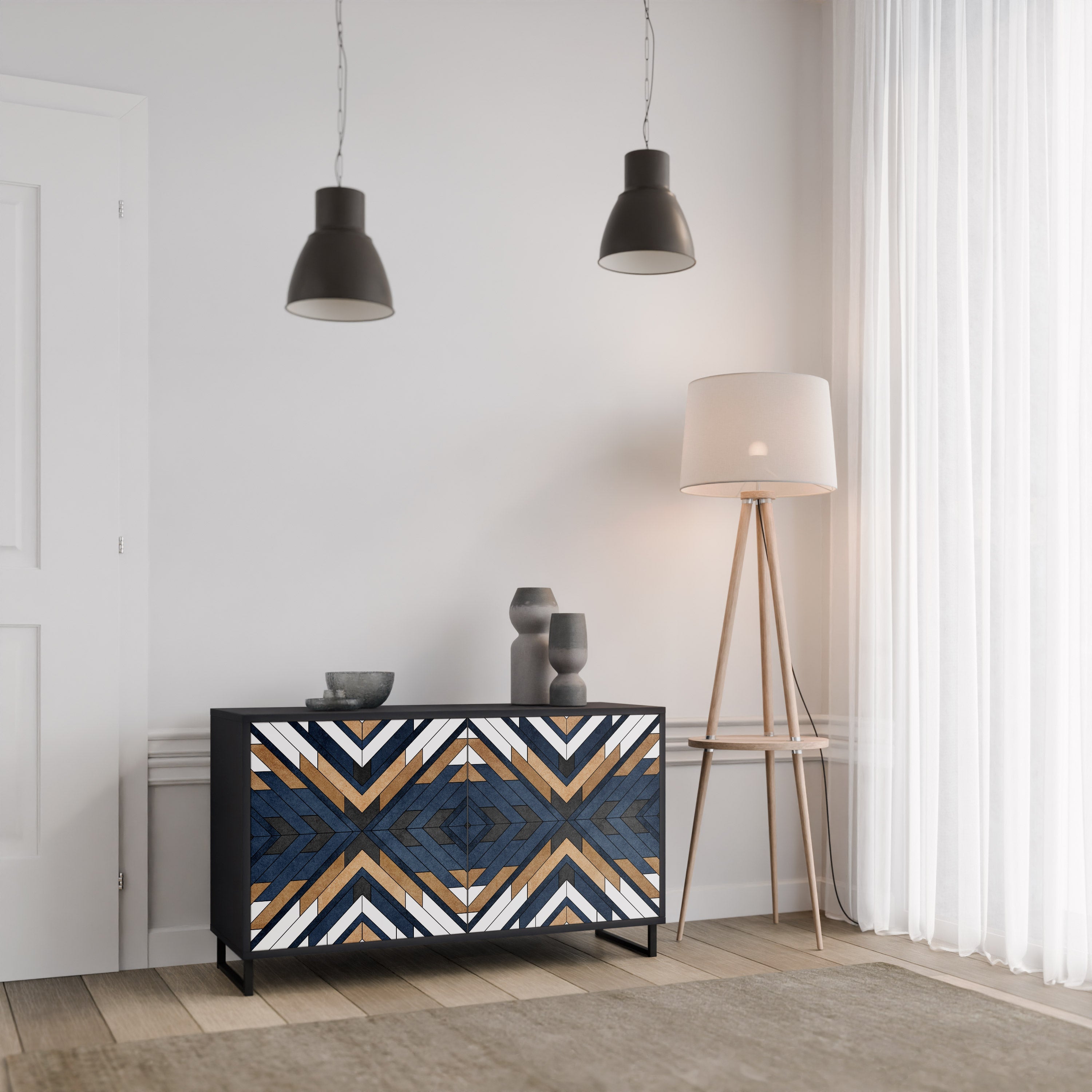 ARTFUL GEOMETRY Sideboard mit 2 Türen in Schwarz