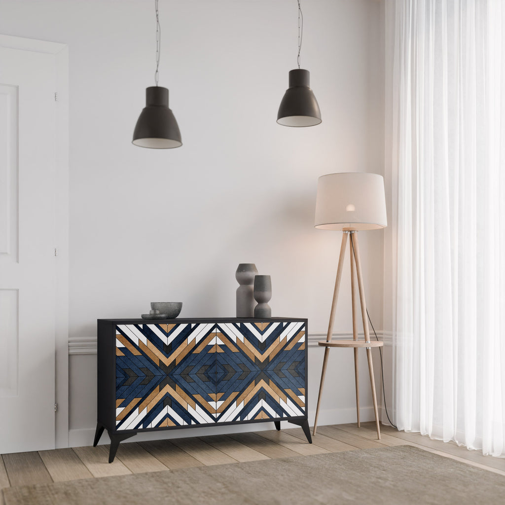ARTFUL GEOMETRY Sideboard mit 2 Türen in Schwarz