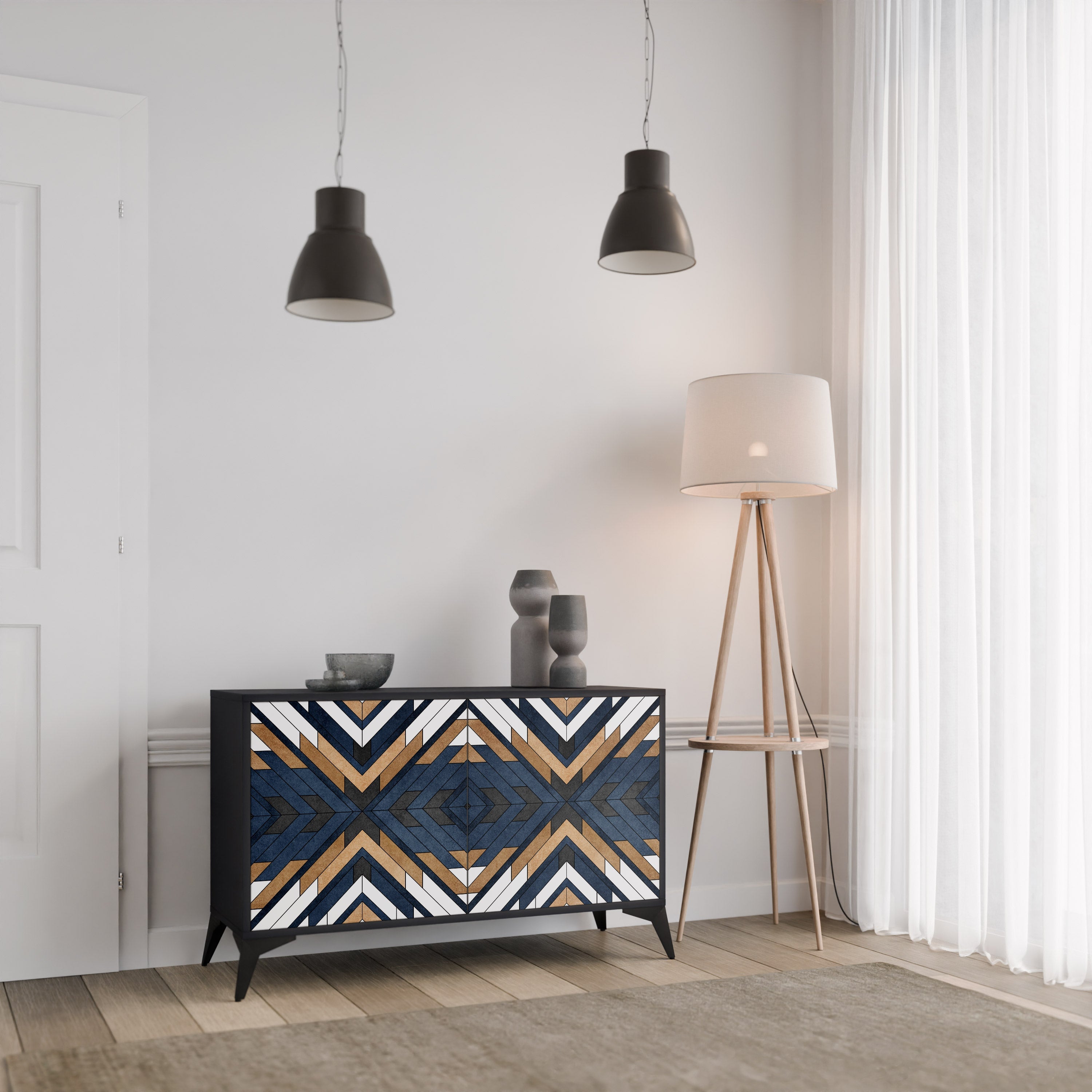 ARTFUL GEOMETRY Sideboard mit 2 Türen in Schwarz