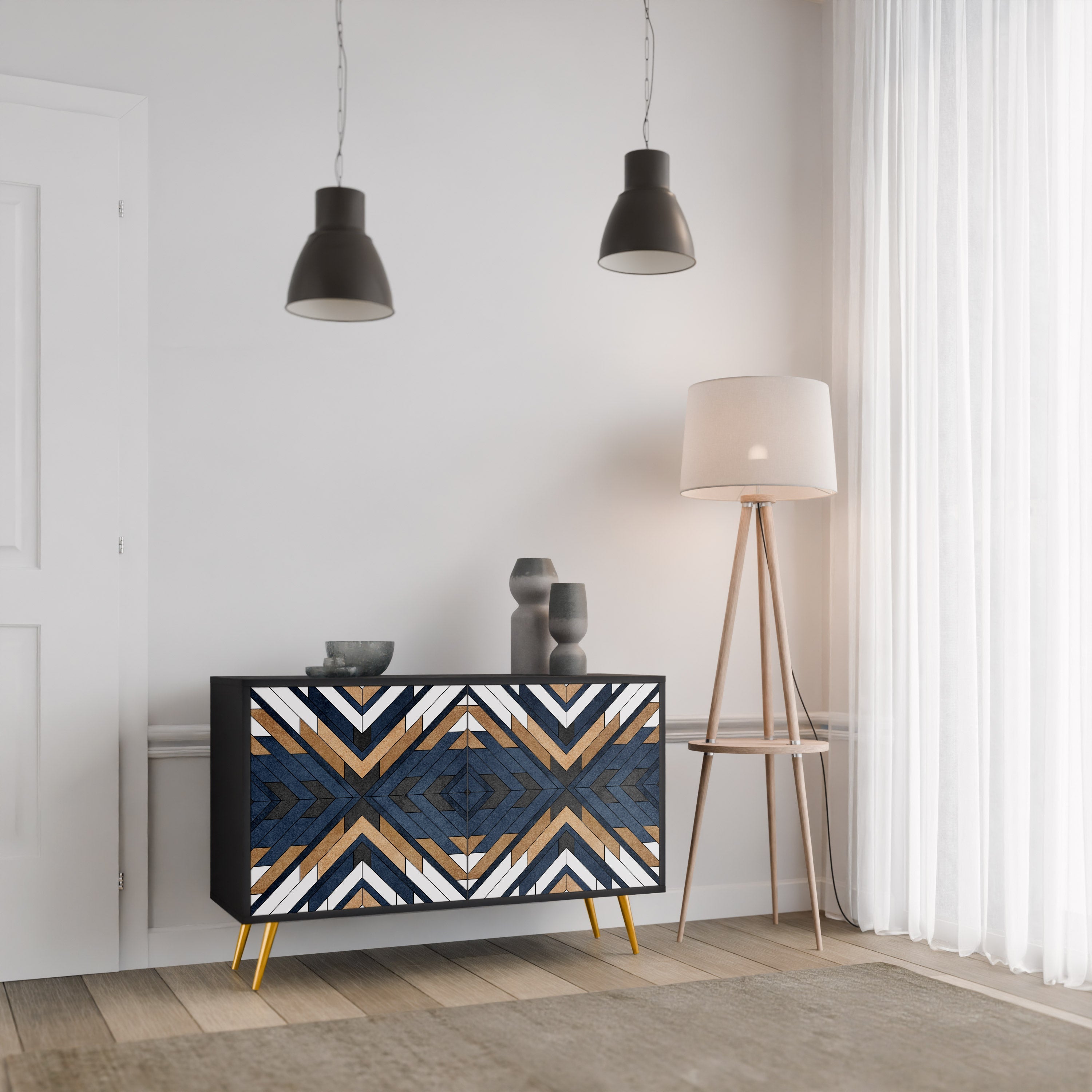 ARTFUL GEOMETRY Sideboard mit 2 Türen in Schwarz
