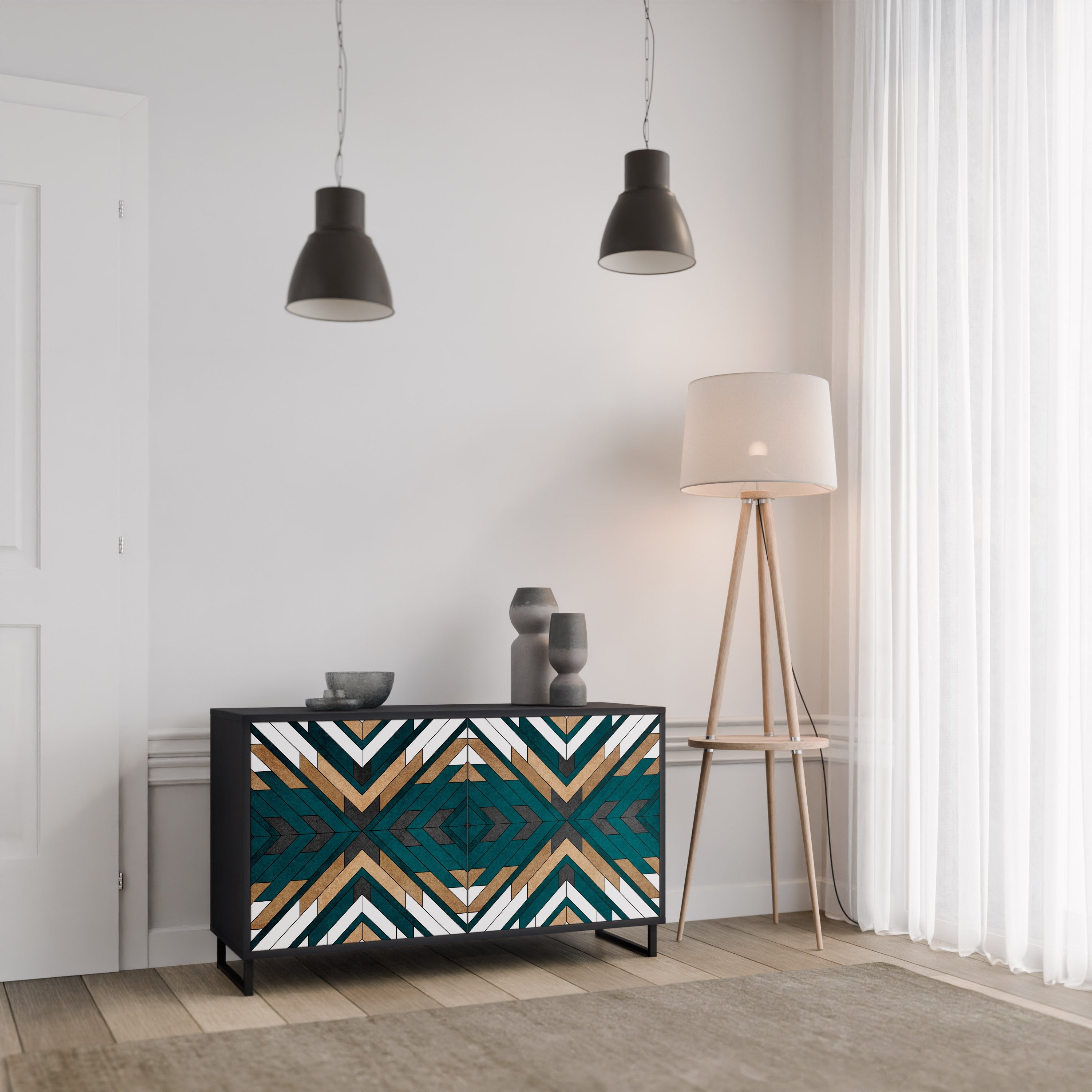 ARTISTIC GEOMETRY Sideboard mit 2 Türen in Schwarz