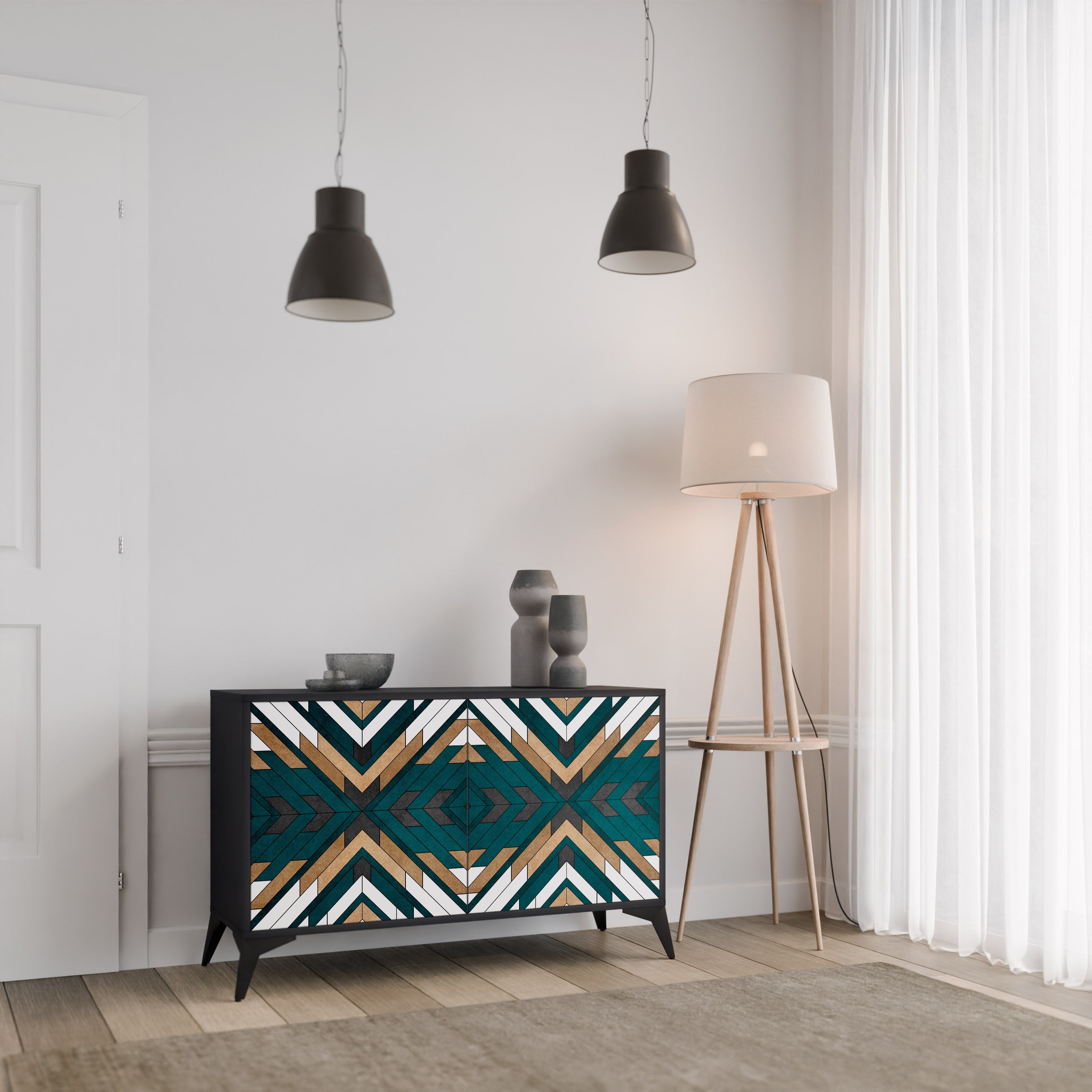 ARTISTIC GEOMETRY Sideboard mit 2 Türen in Schwarz