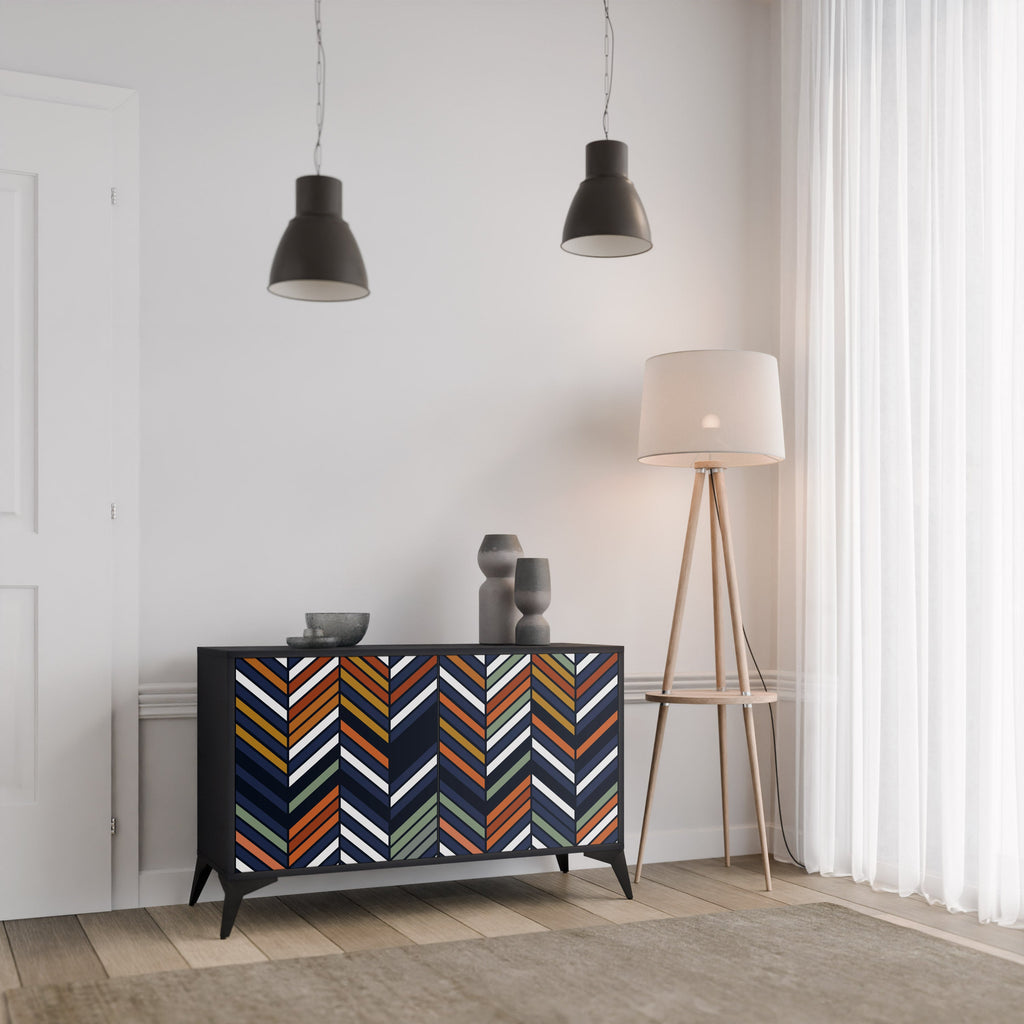 VIBRANT PATCHWORK 2-Door Sideboard in Black Finish