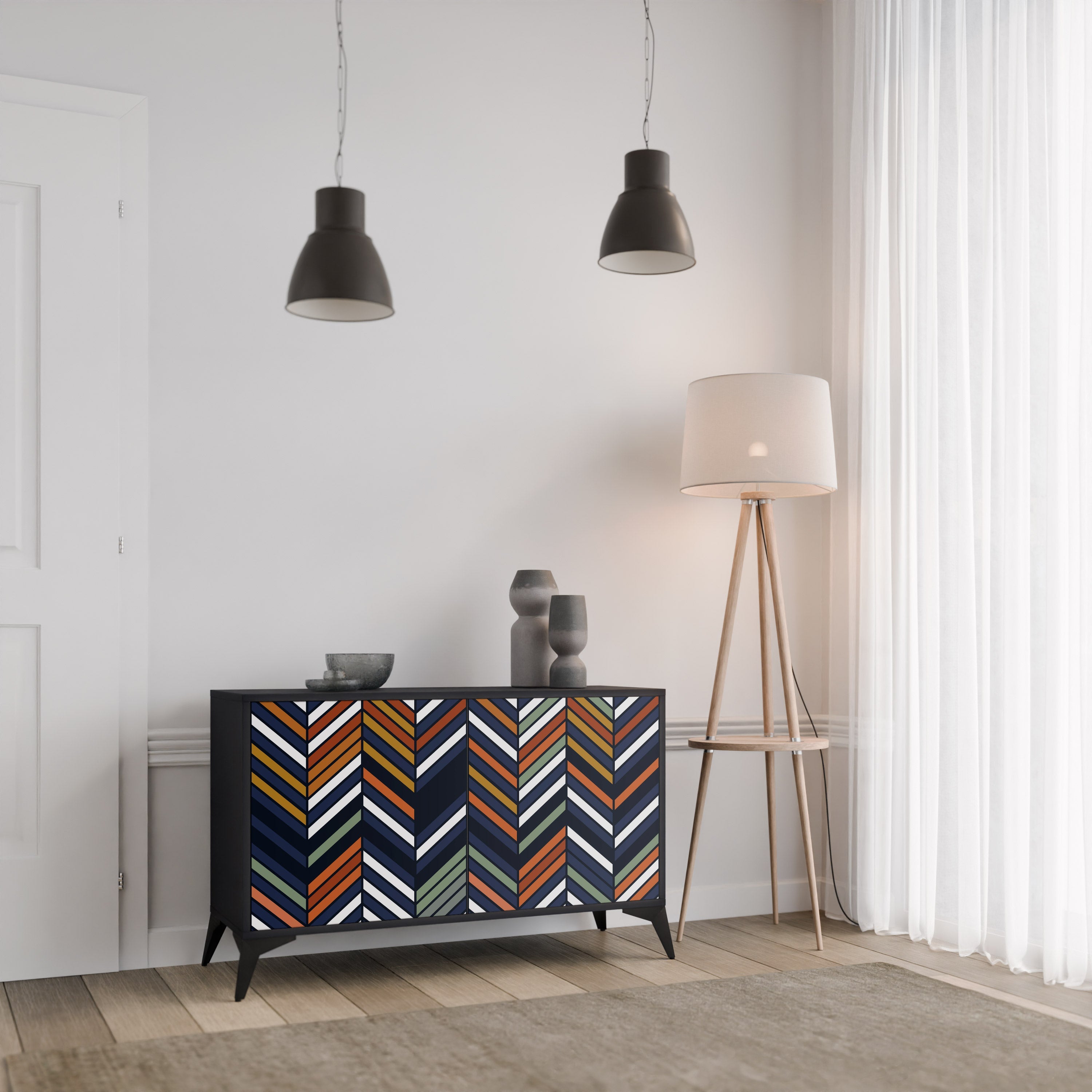 VIBRANT PATCHWORK 2-Door Sideboard in Black Finish