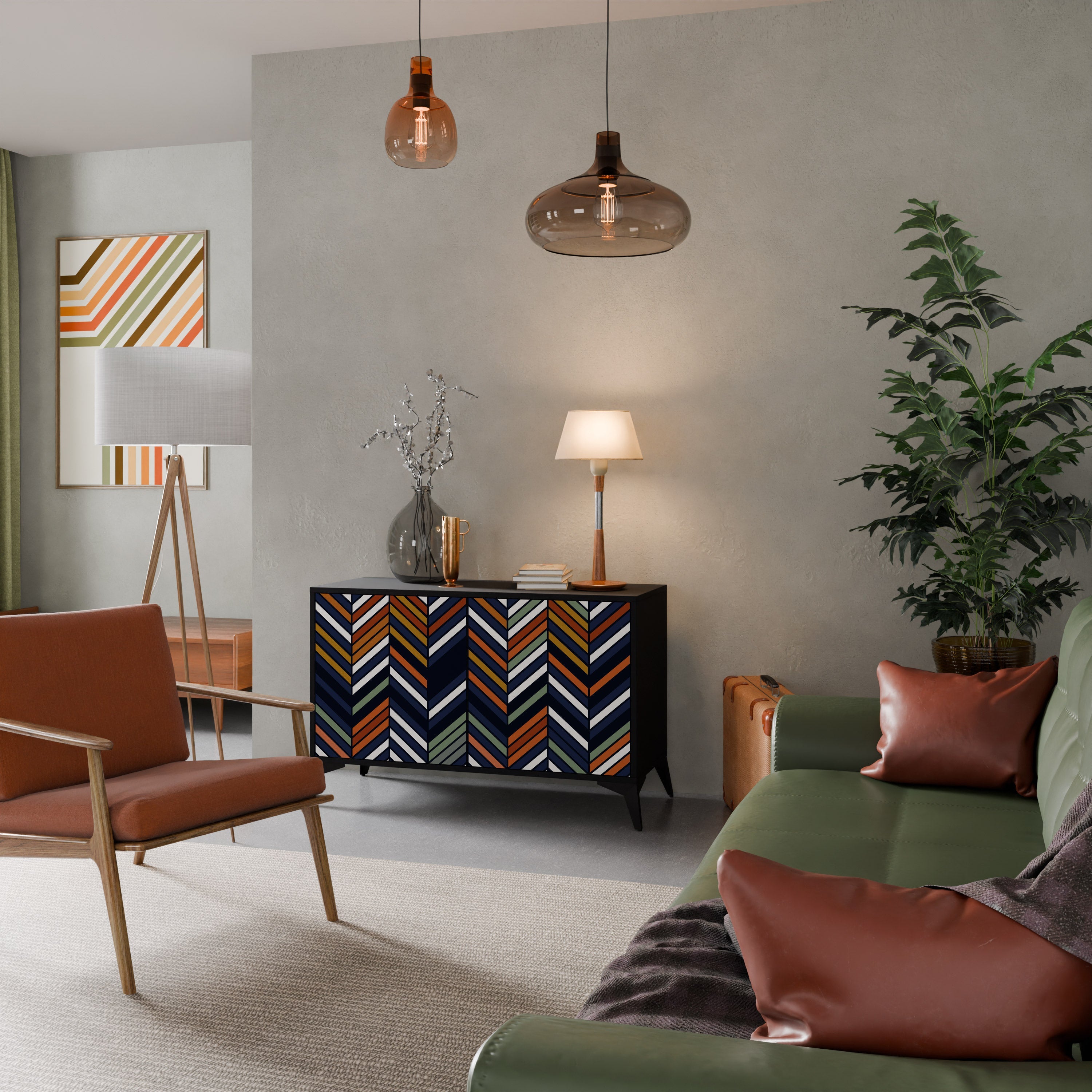 VIBRANT PATCHWORK 2-Door Sideboard in Black Finish