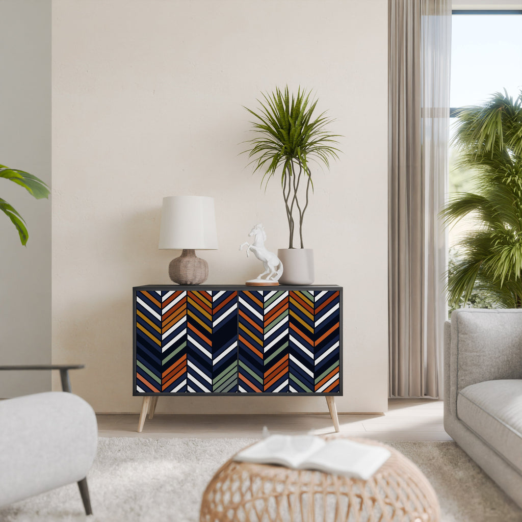 VIBRANT PATCHWORK 2-Door Sideboard in Black Finish