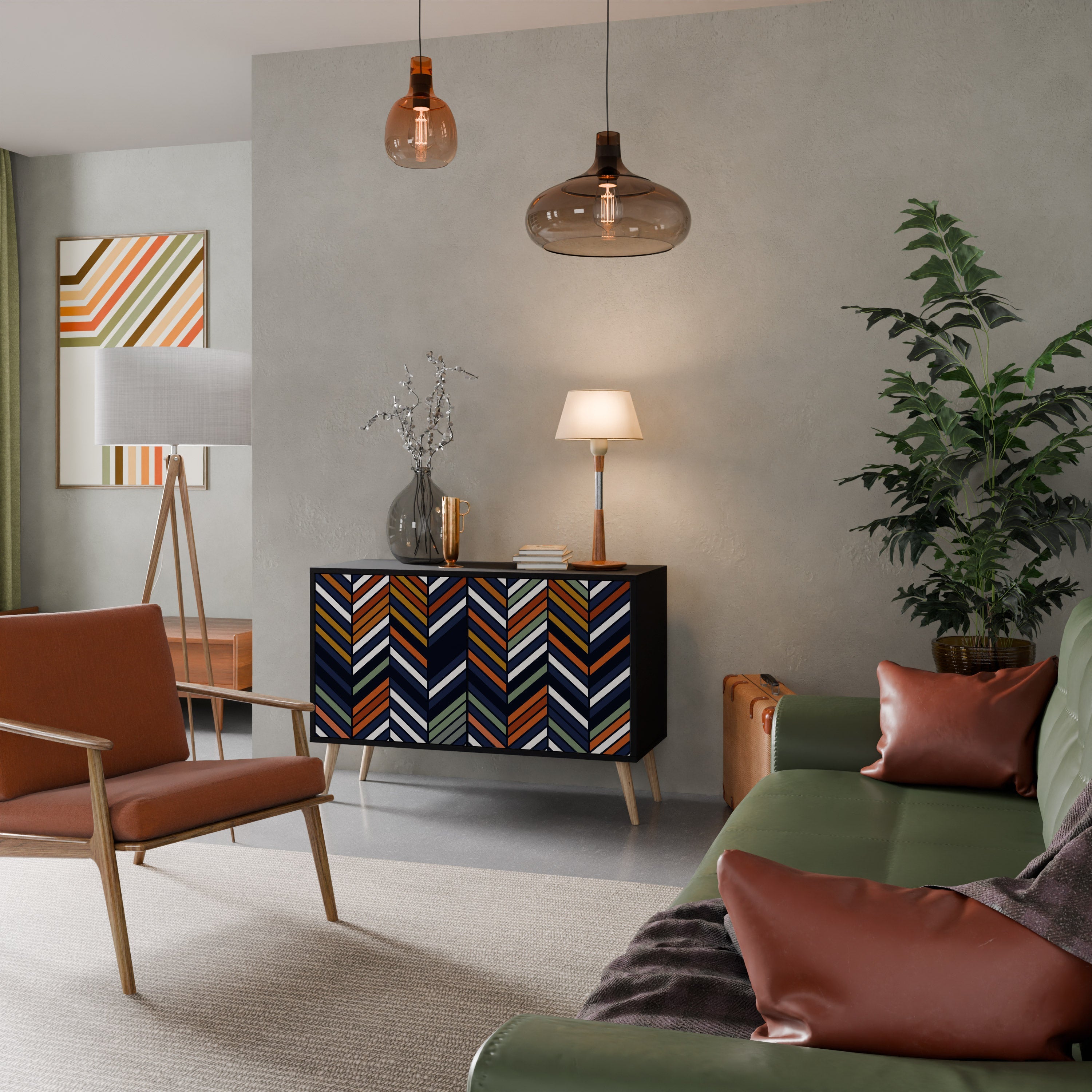 VIBRANT PATCHWORK 2-Door Sideboard in Black Finish