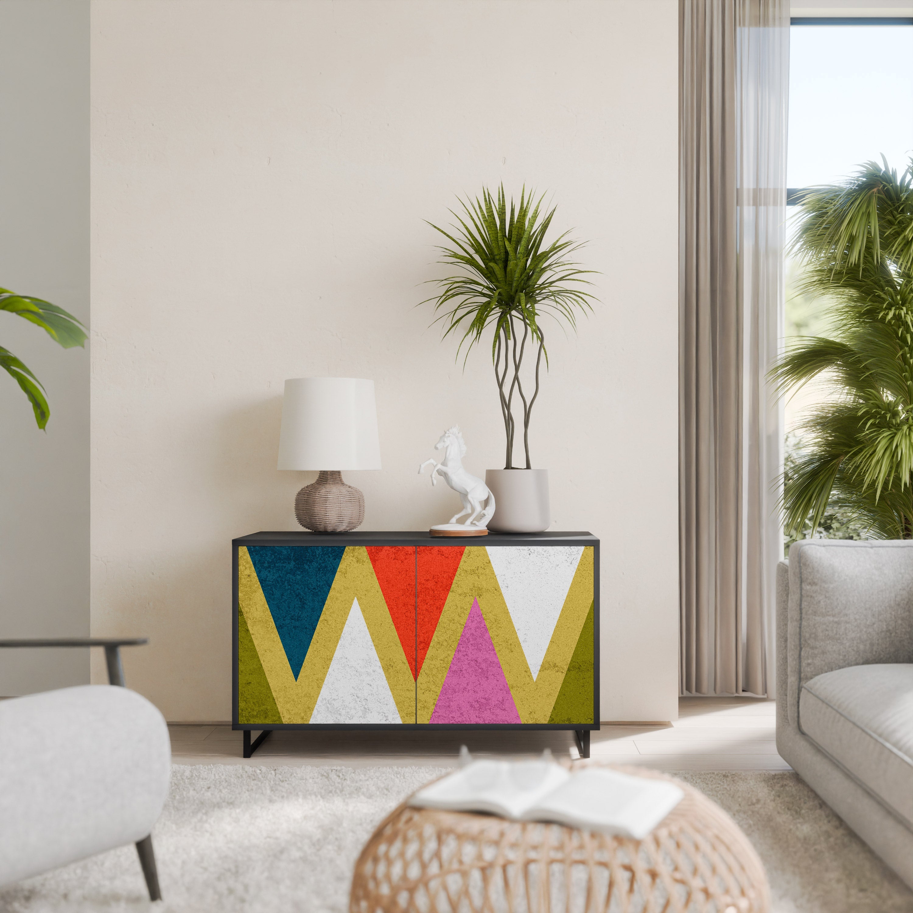 COLORFUL TRIANGLES Sideboard mit 2 Türen in Schwarz