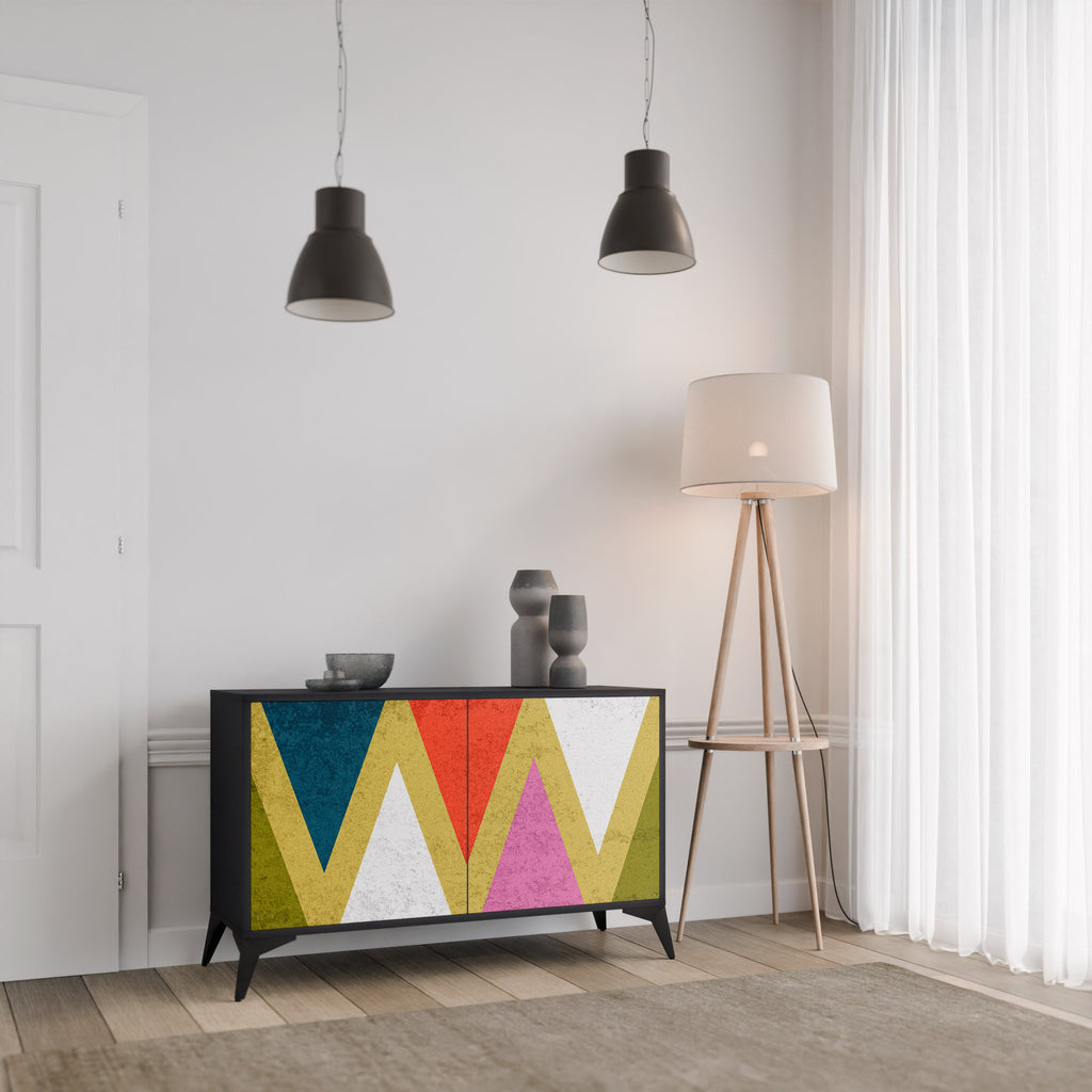 COLORFUL TRIANGLES Sideboard mit 2 Türen in Schwarz