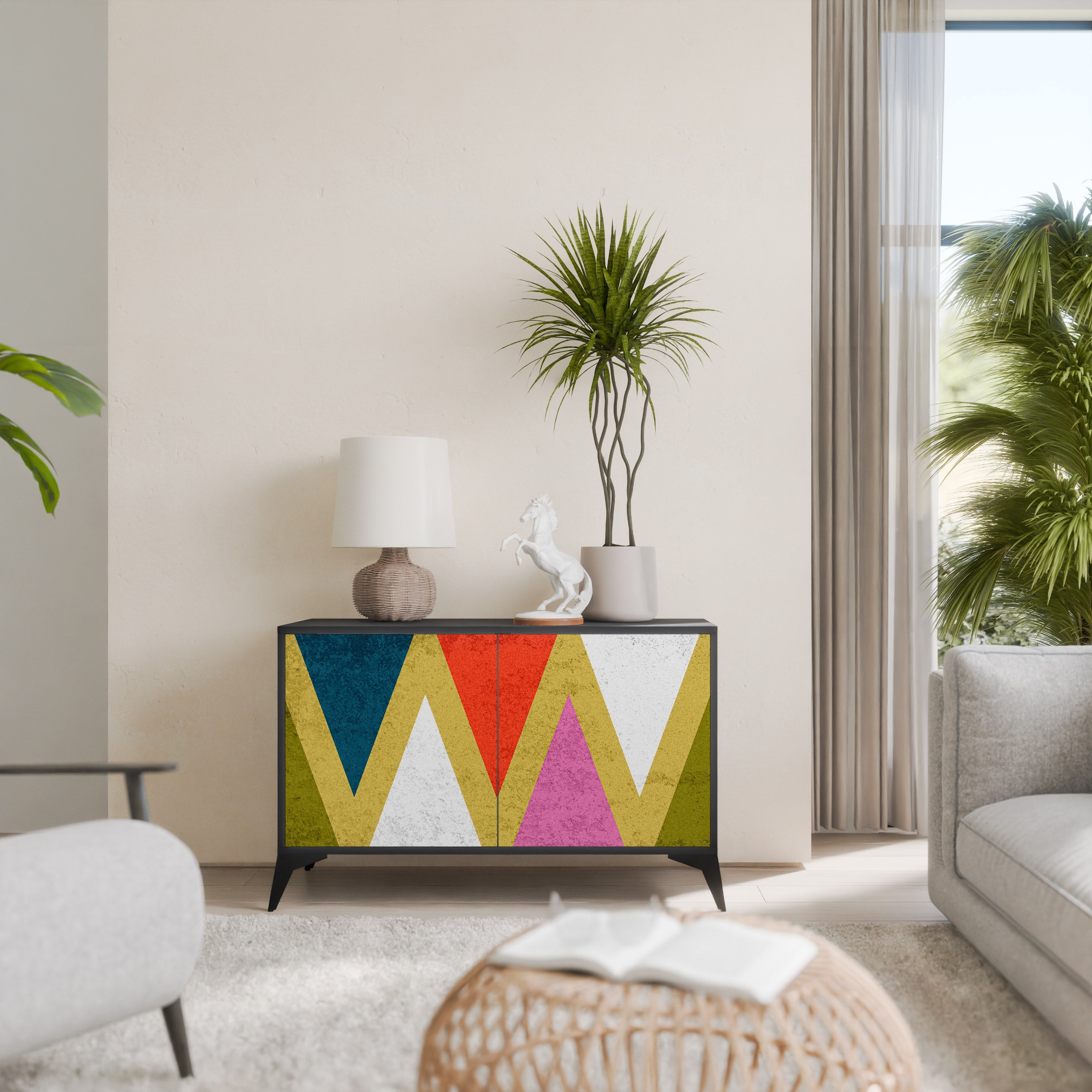 COLORFUL TRIANGLES Sideboard mit 2 Türen in Schwarz