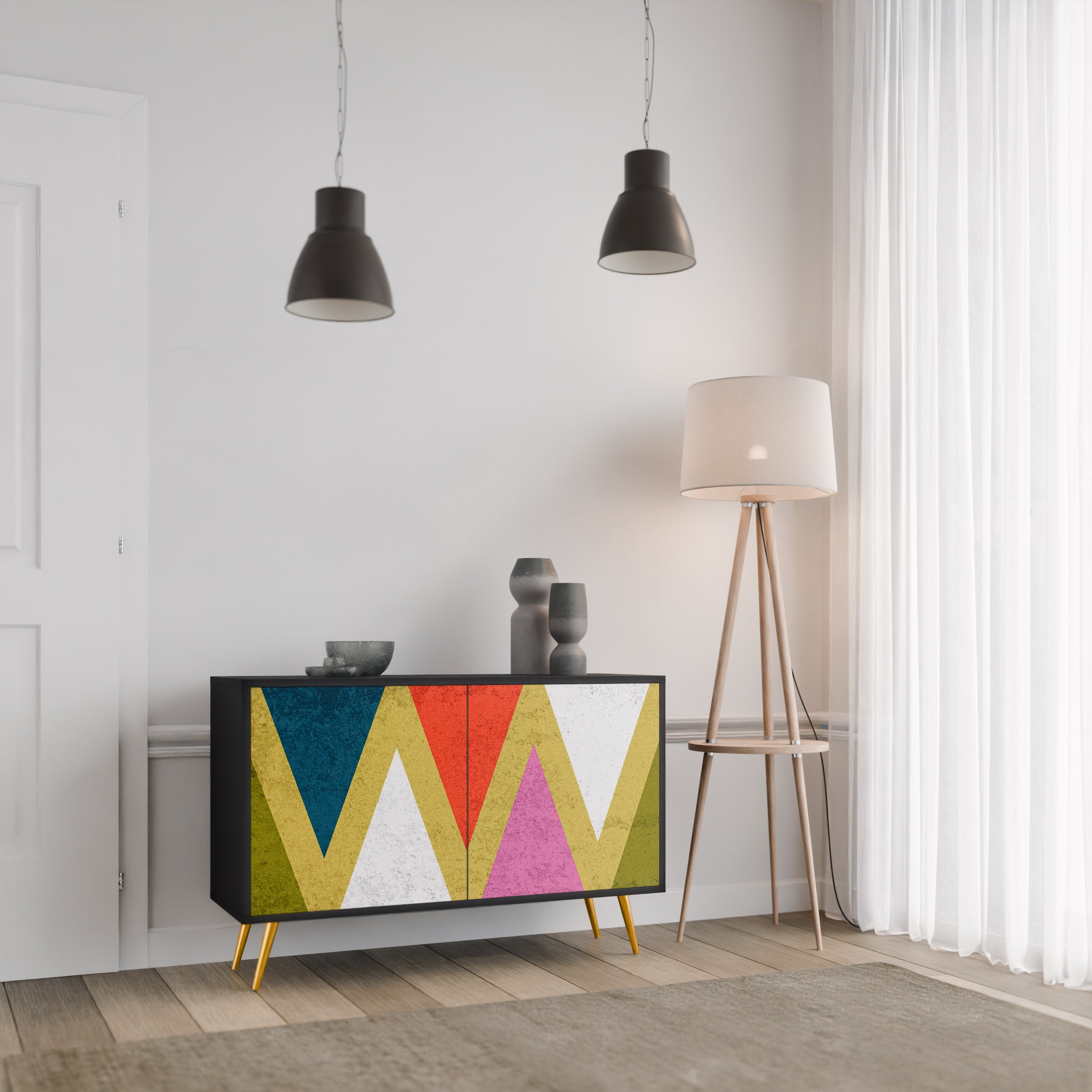 COLORFUL TRIANGLES Sideboard mit 2 Türen in Schwarz