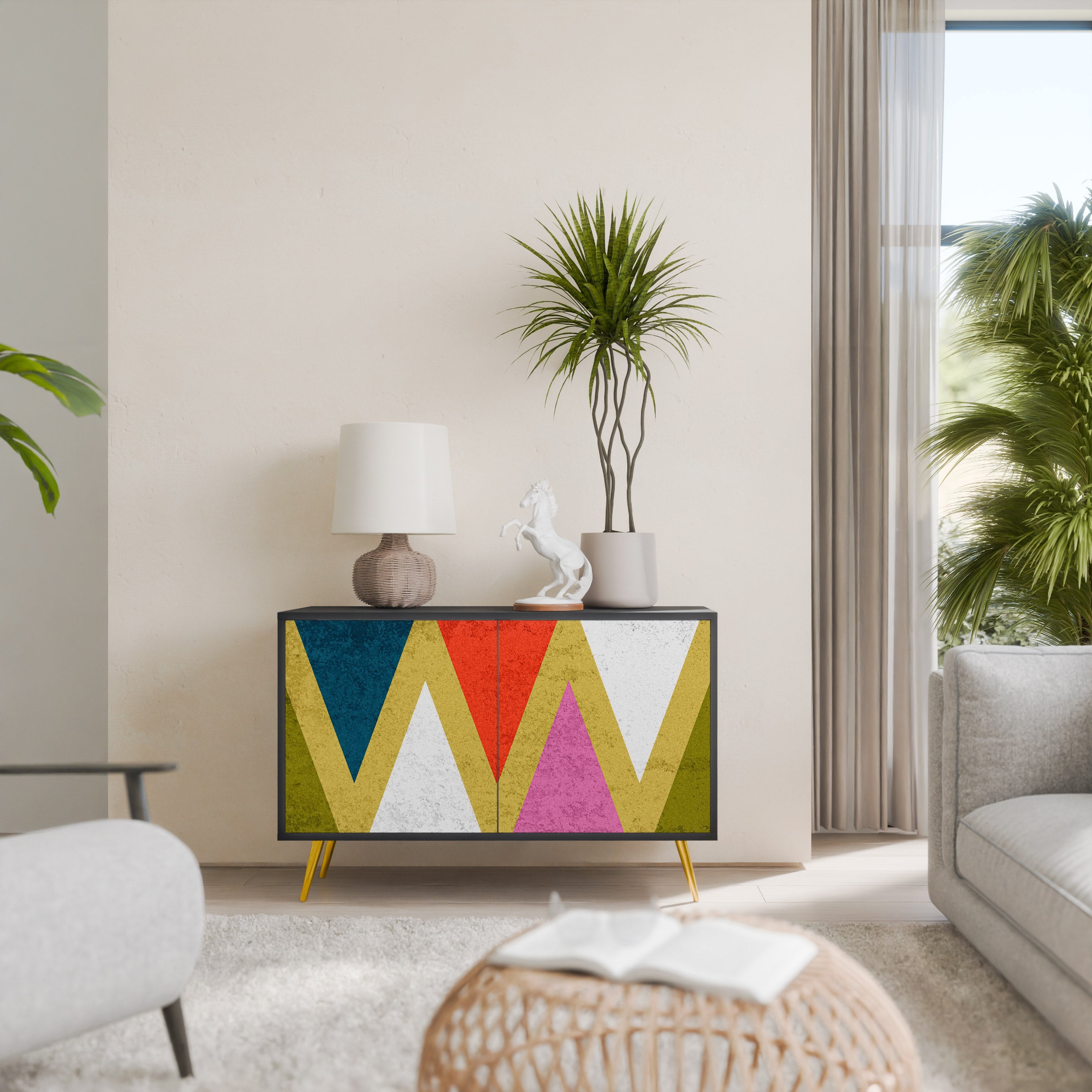 COLORFUL TRIANGLES Sideboard mit 2 Türen in Schwarz