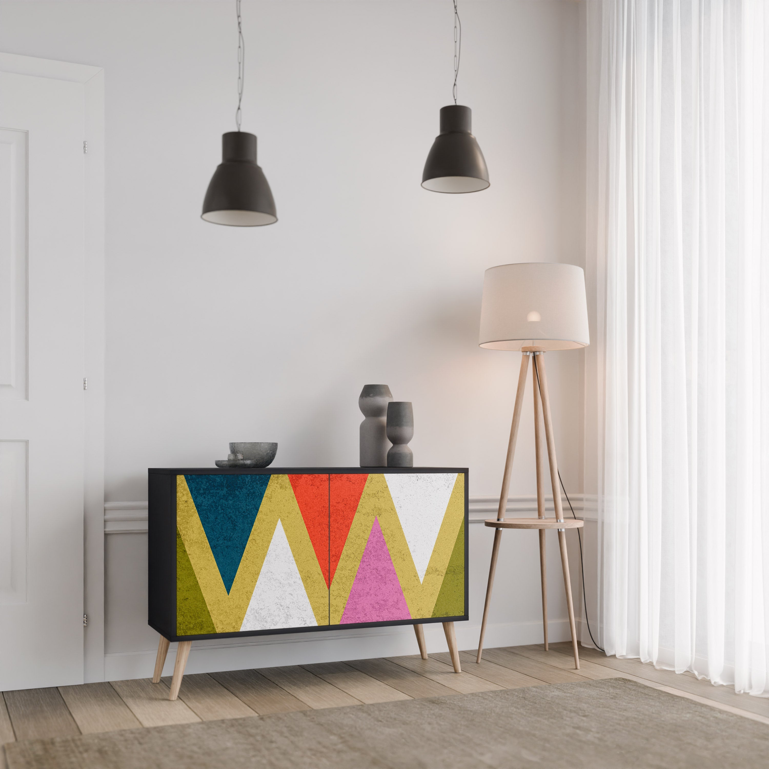 COLORFUL TRIANGLES Sideboard mit 2 Türen in Schwarz