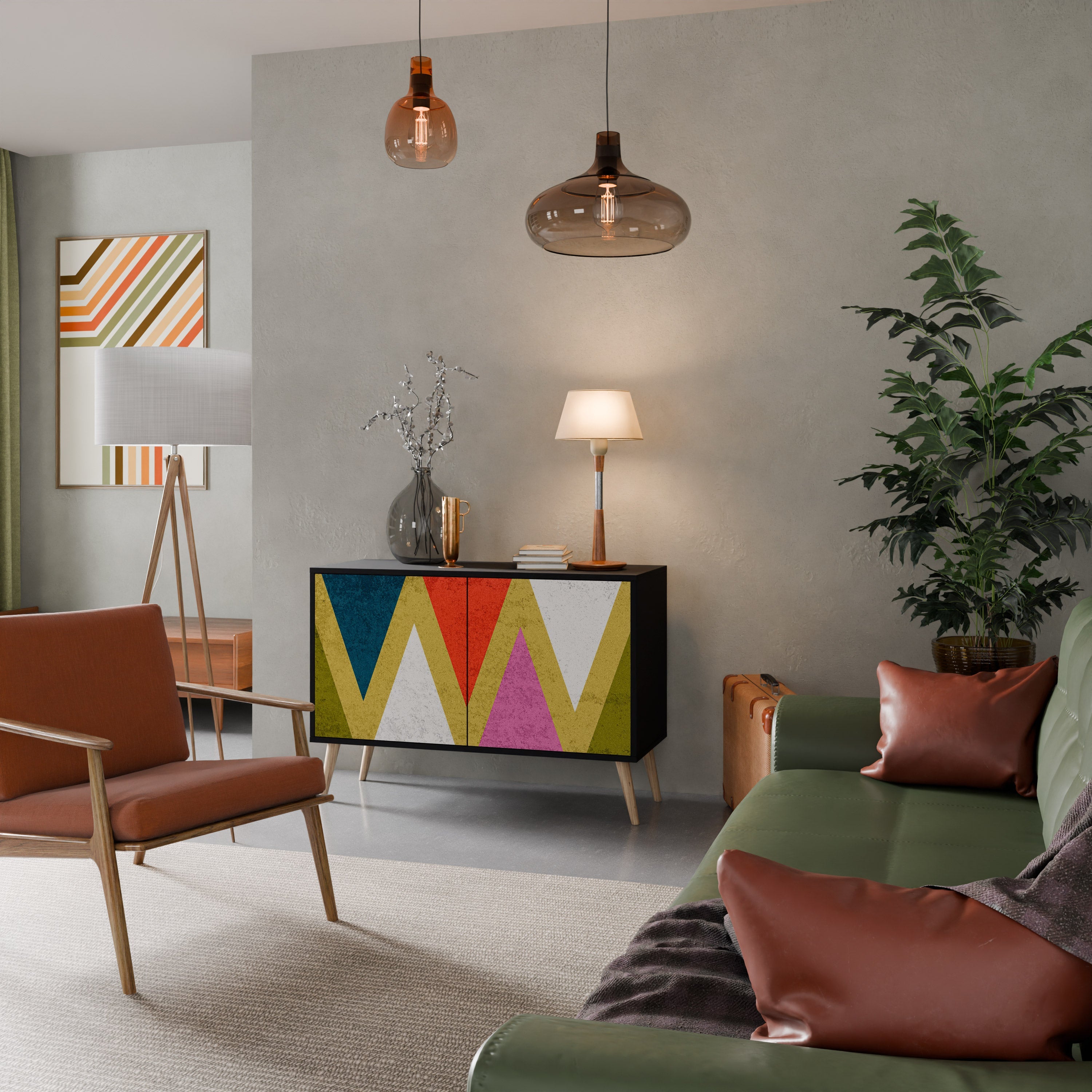 COLORFUL TRIANGLES Sideboard mit 2 Türen in Schwarz