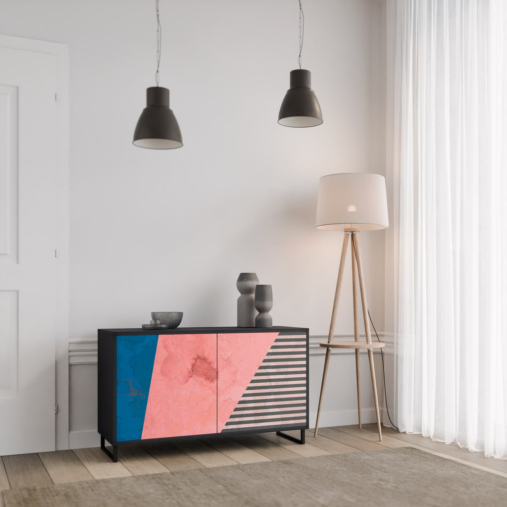 GLAMOROUS STRIPE Sideboard mit 2 Türen in Schwarz