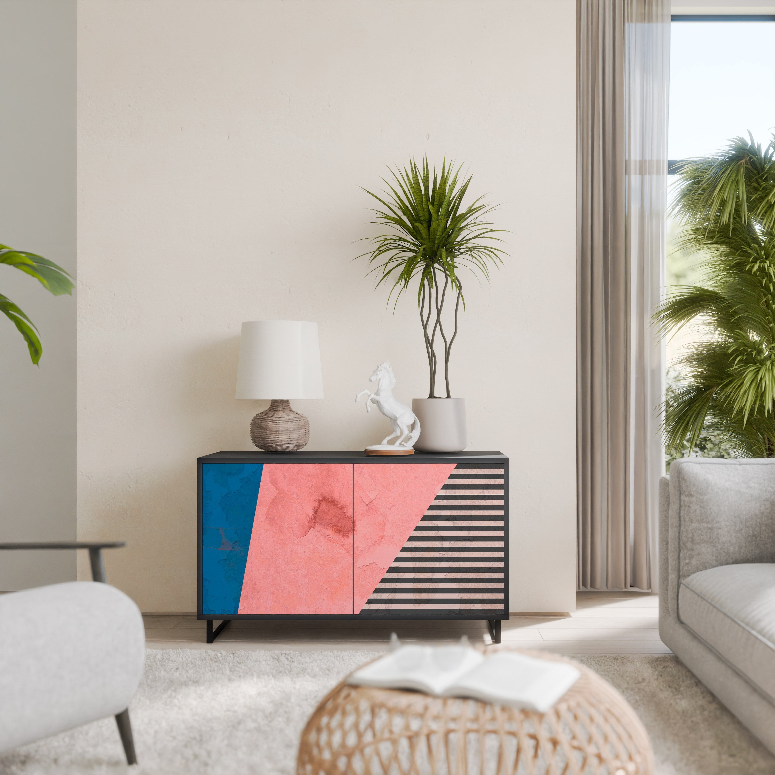 GLAMOROUS STRIPE Sideboard mit 2 Türen in Schwarz