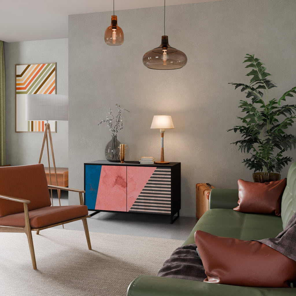 GLAMOROUS STRIPE Sideboard mit 2 Türen in Schwarz