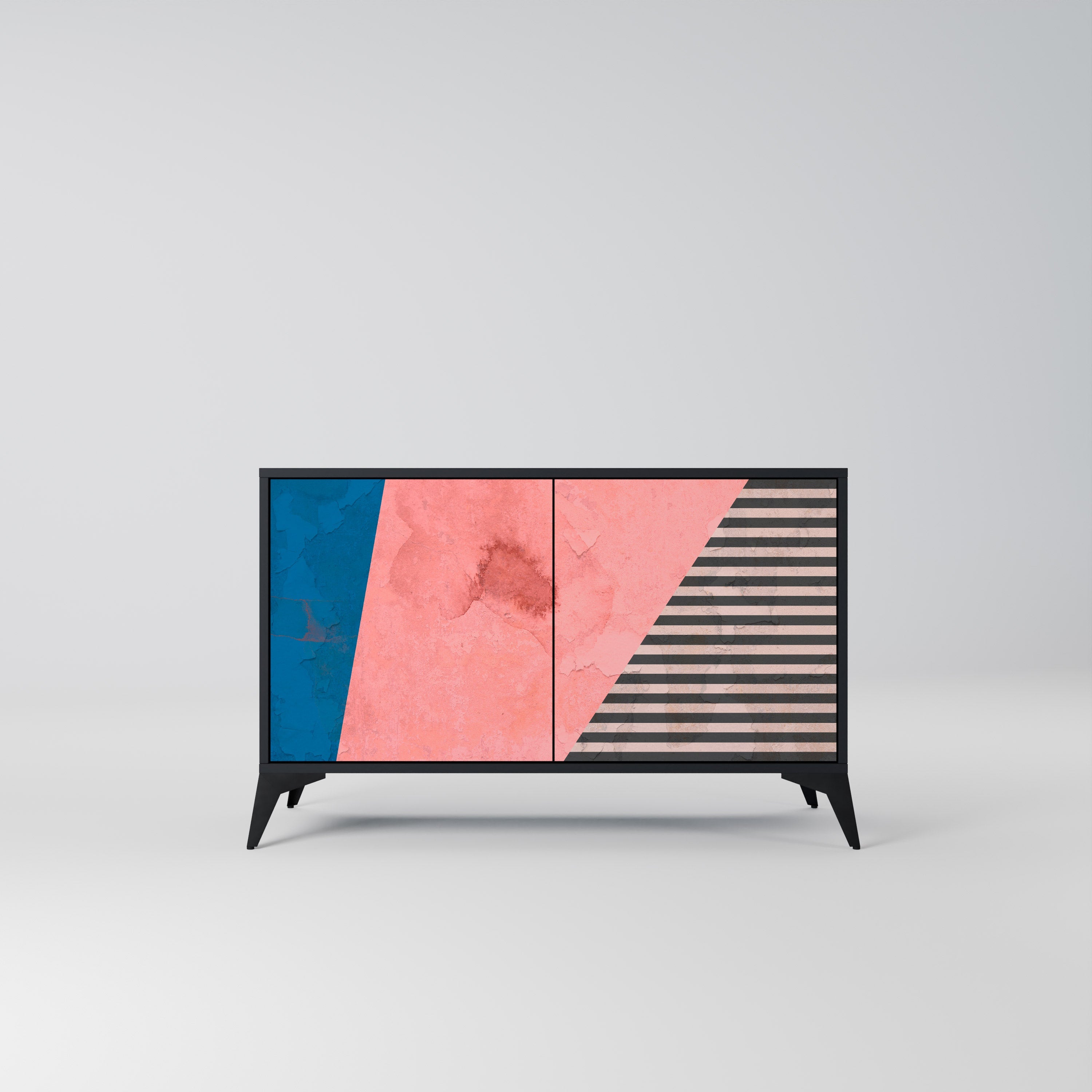 GLAMOROUS STRIPE 2-Door Sideboard in Black Finish