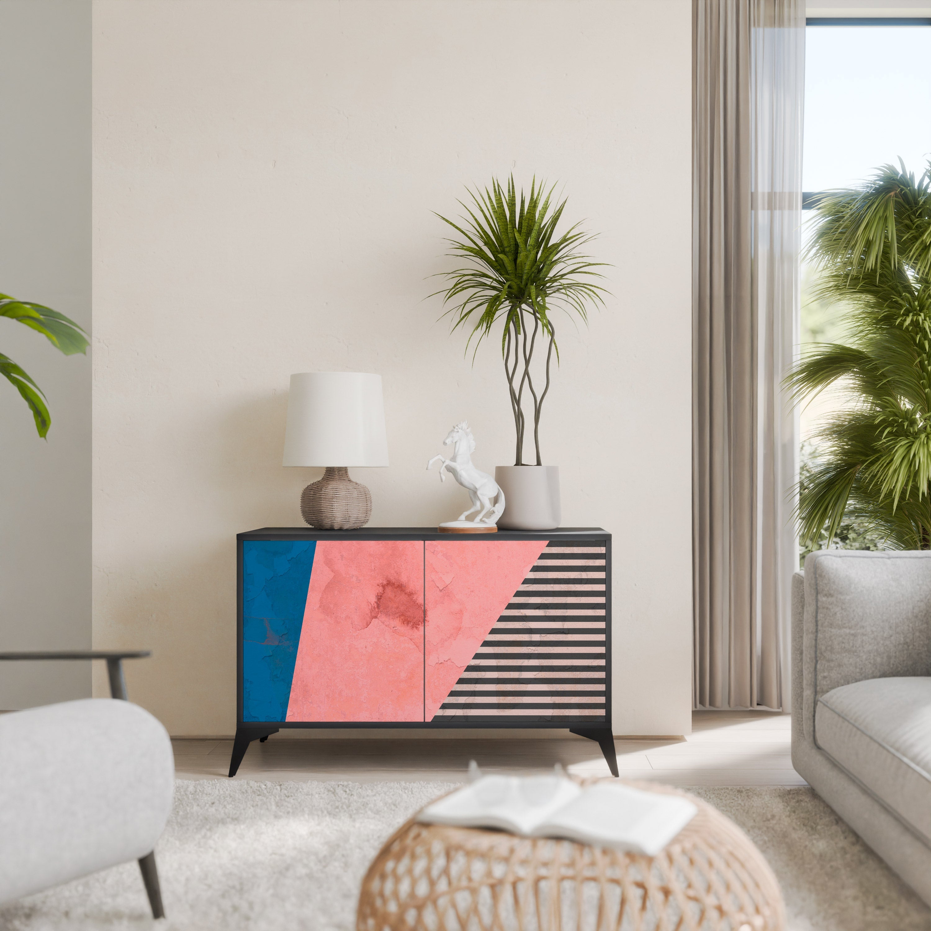 GLAMOROUS STRIPE Sideboard mit 2 Türen in Schwarz