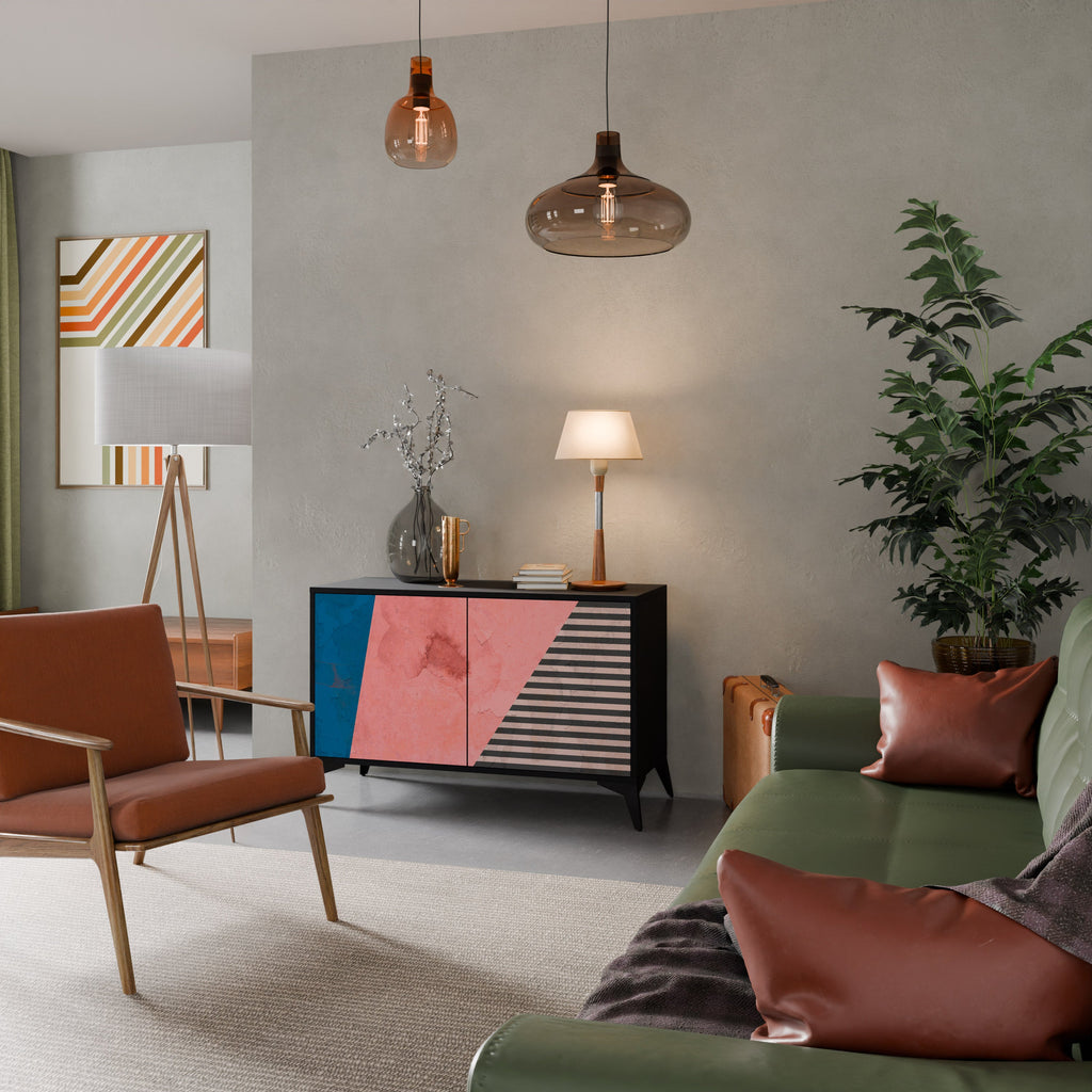 GLAMOROUS STRIPE Sideboard mit 2 Türen in Schwarz