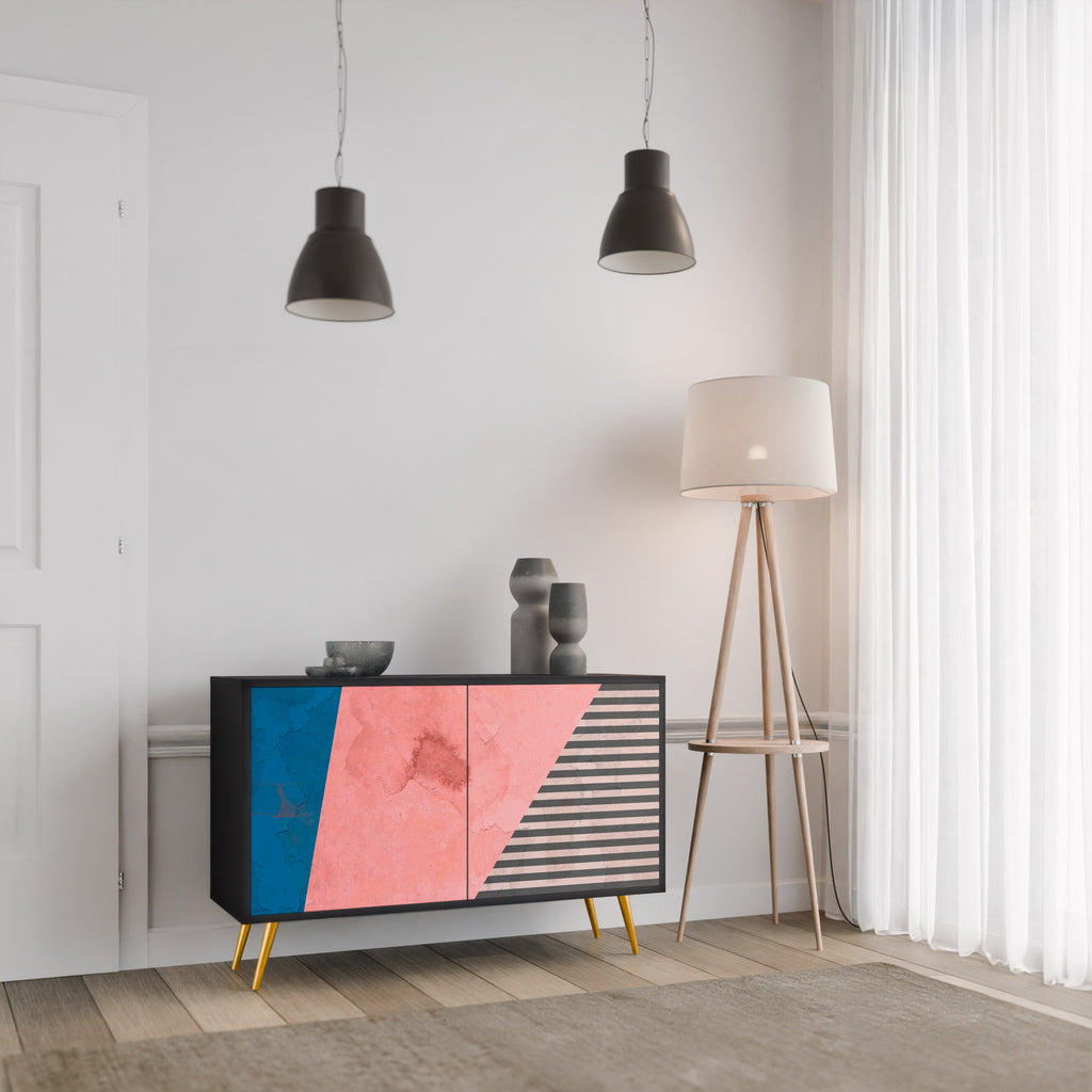 GLAMOROUS STRIPE Sideboard mit 2 Türen in Schwarz