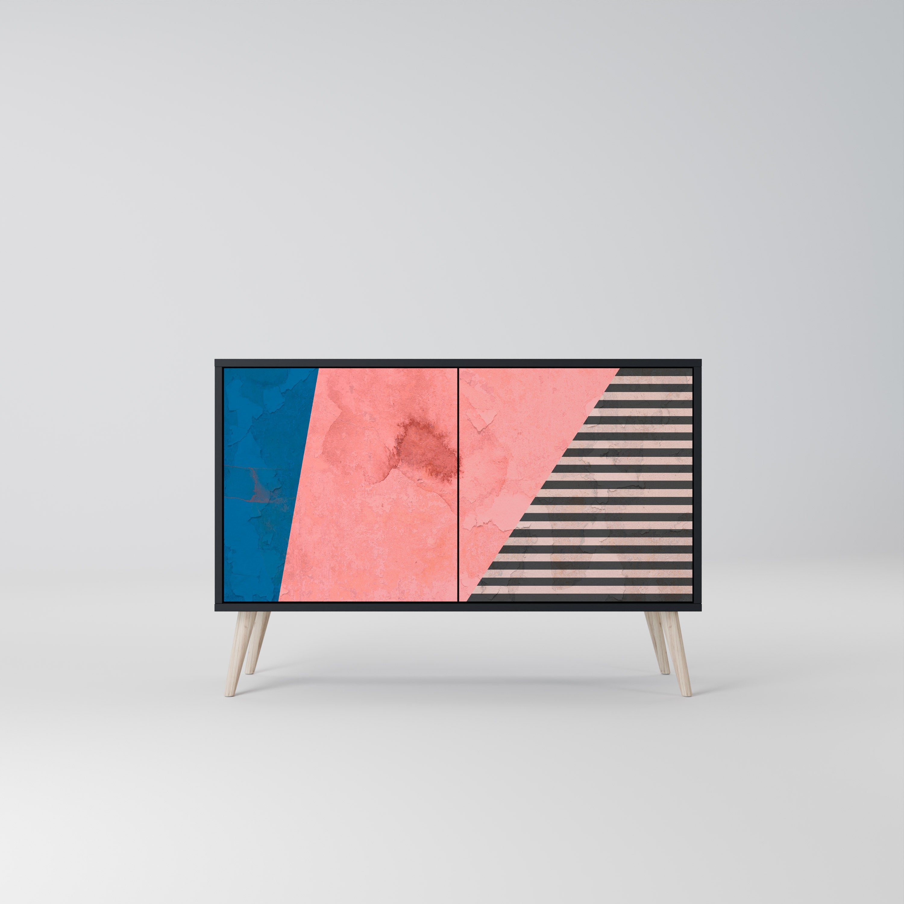 GLAMOROUS STRIPE 2-Door Sideboard in Black Finish