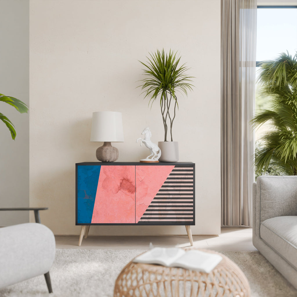 GLAMOROUS STRIPE Sideboard mit 2 Türen in Schwarz