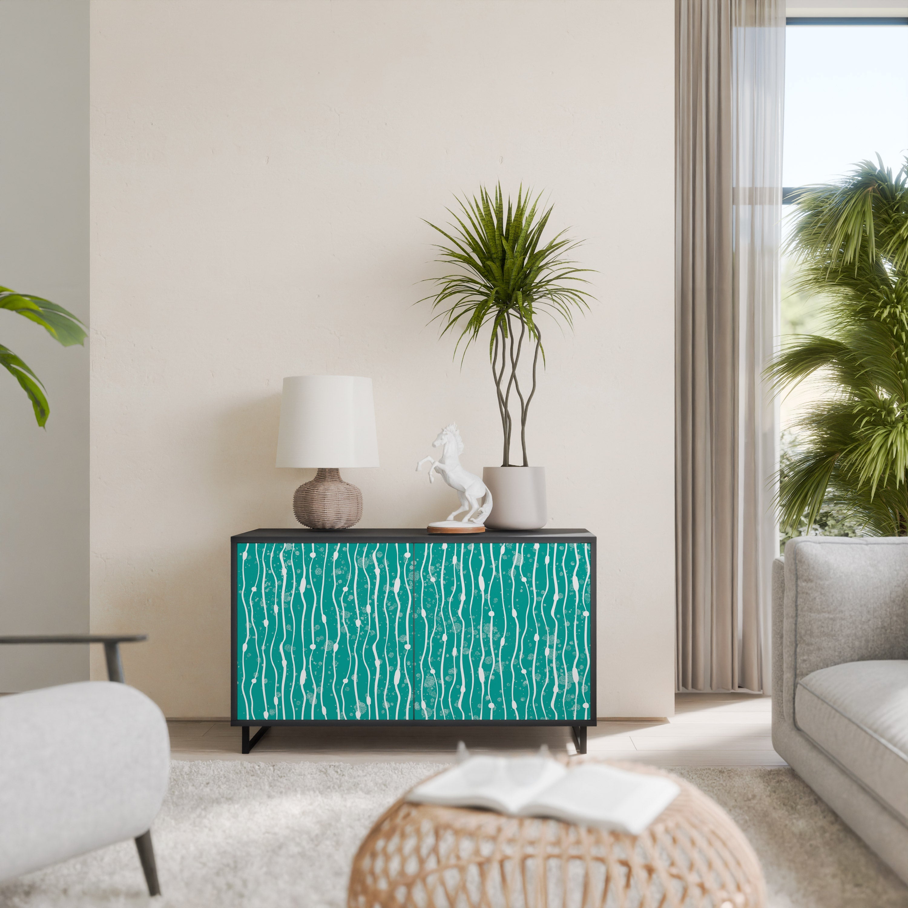 TURQUOISE RAIN Sideboard mit 2 Türen in Schwarz