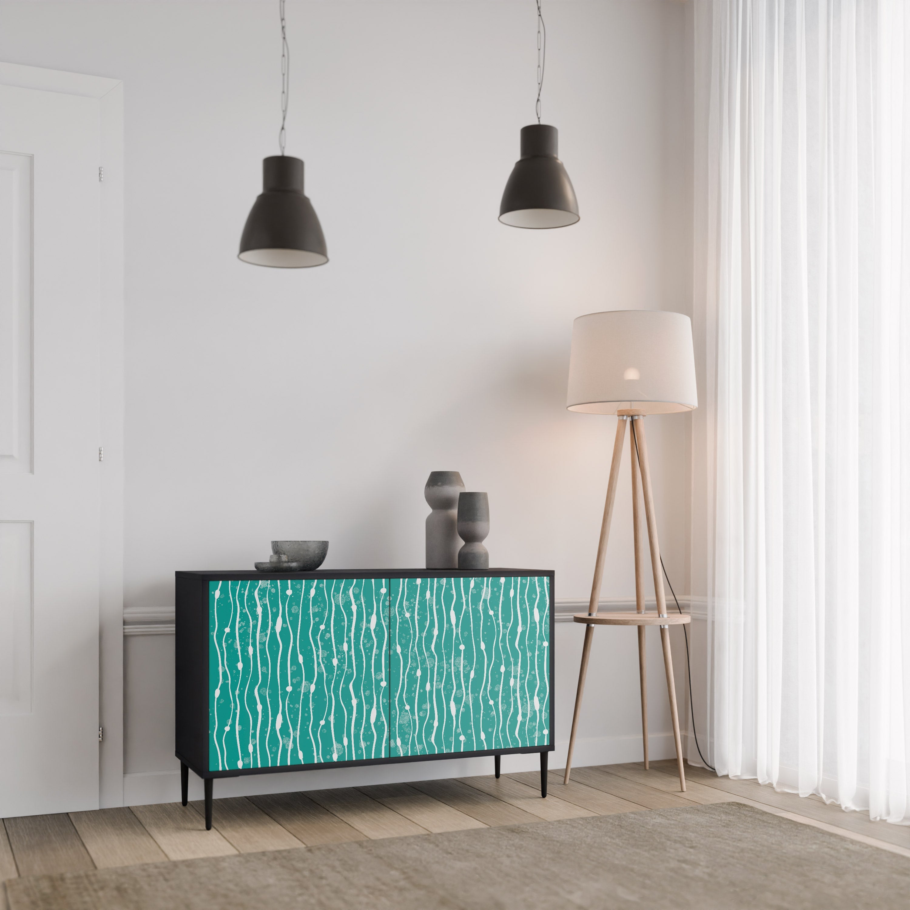 TURQUOISE RAIN 2-Door Sideboard in Black Finish