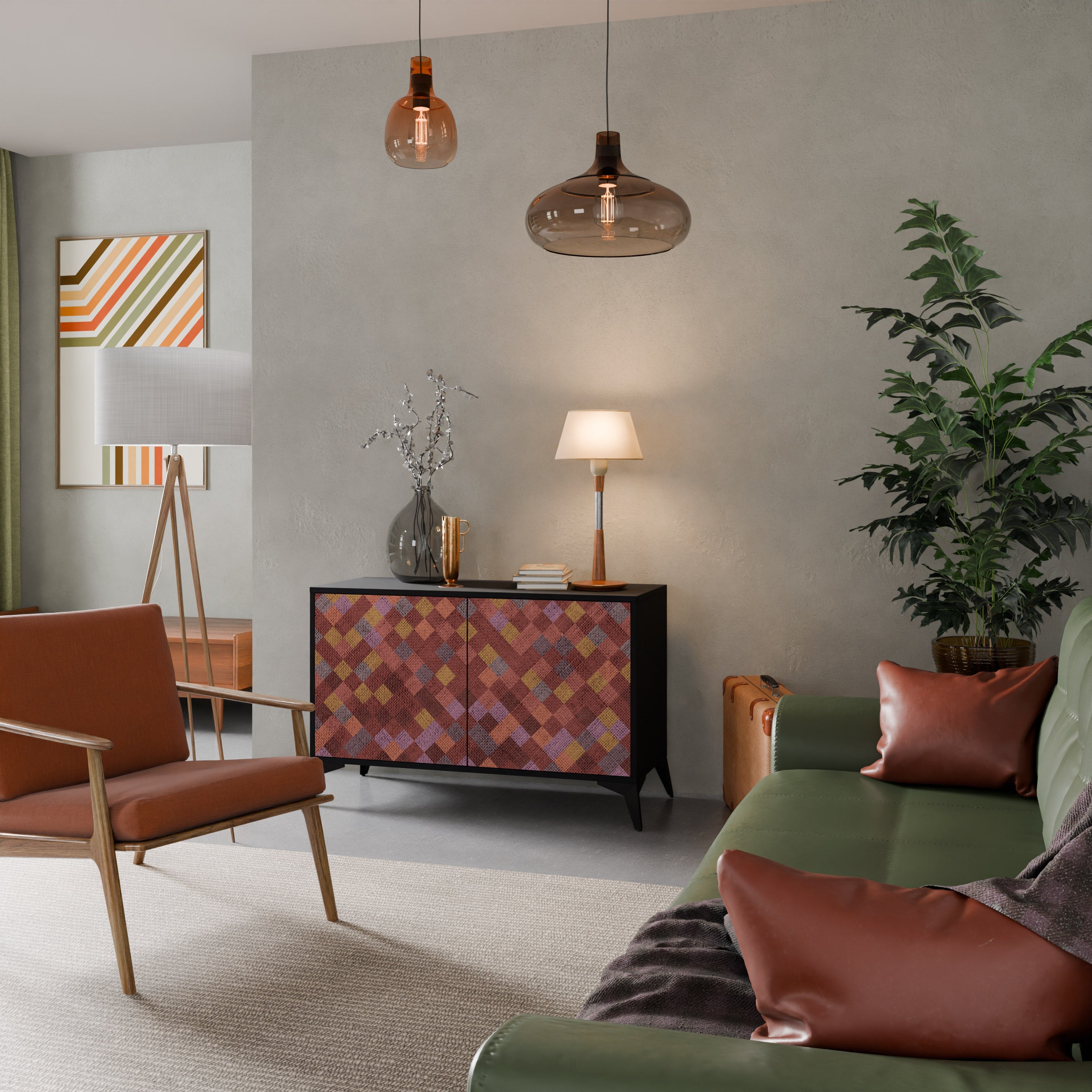 PAINTED SQUARES 2-Door Sideboard in Black Finish