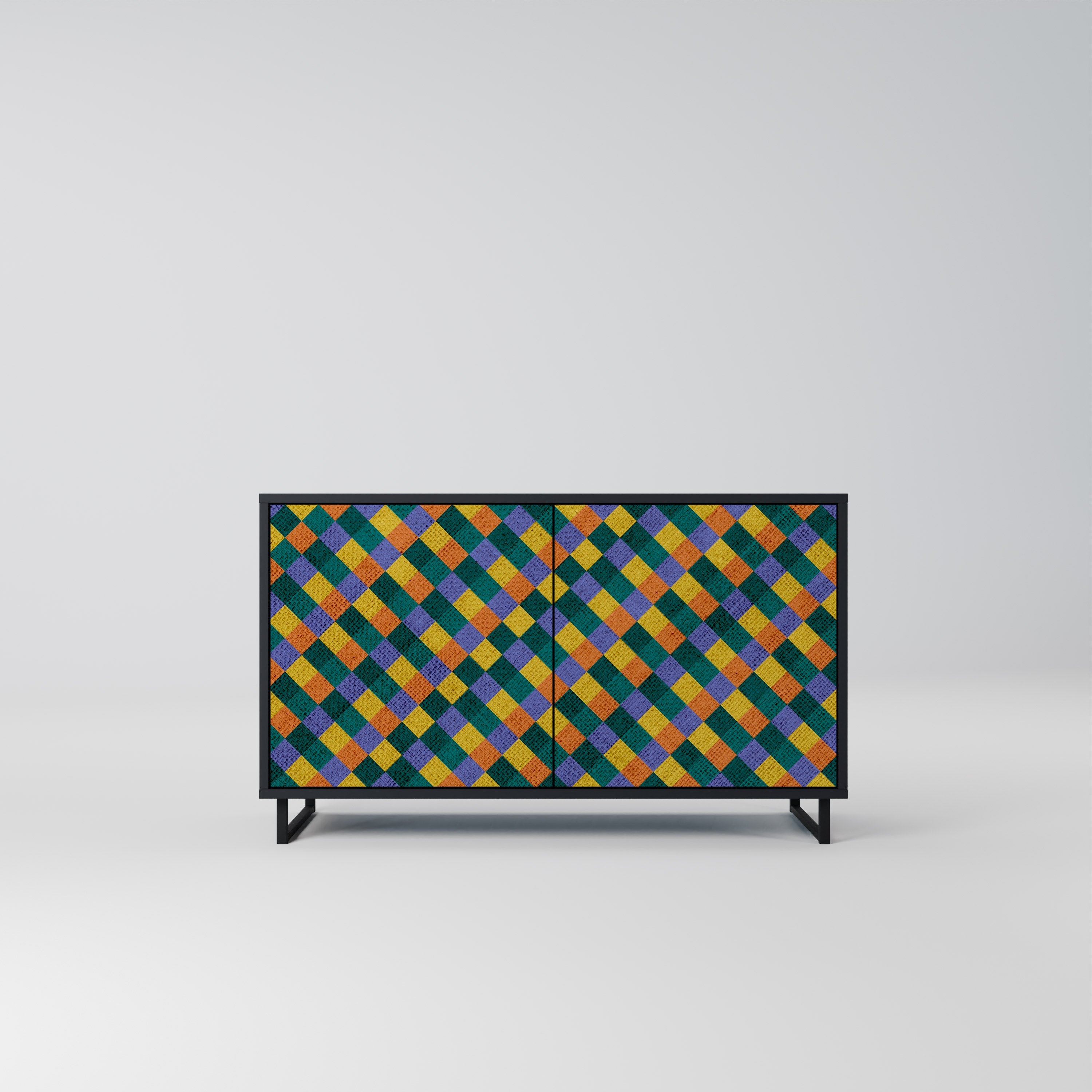 PAINTED SQUARES MIX 2-Door Sideboard in Black Finish