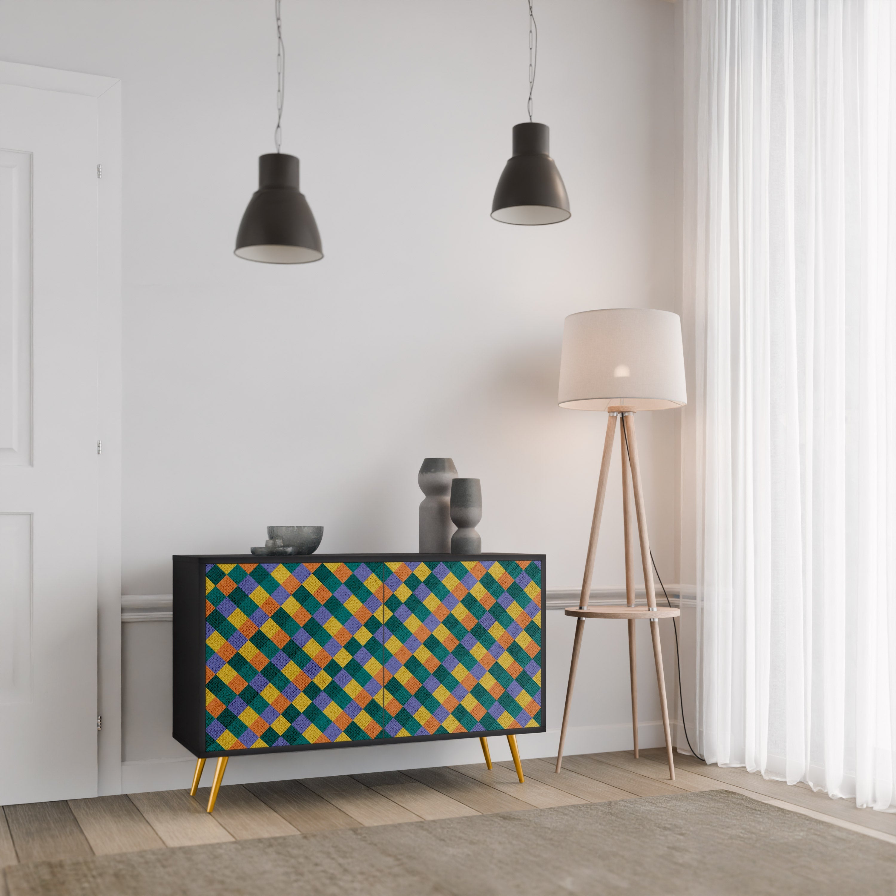PAINTED SQUARES MIX Sideboard mit 2 Türen in Schwarz