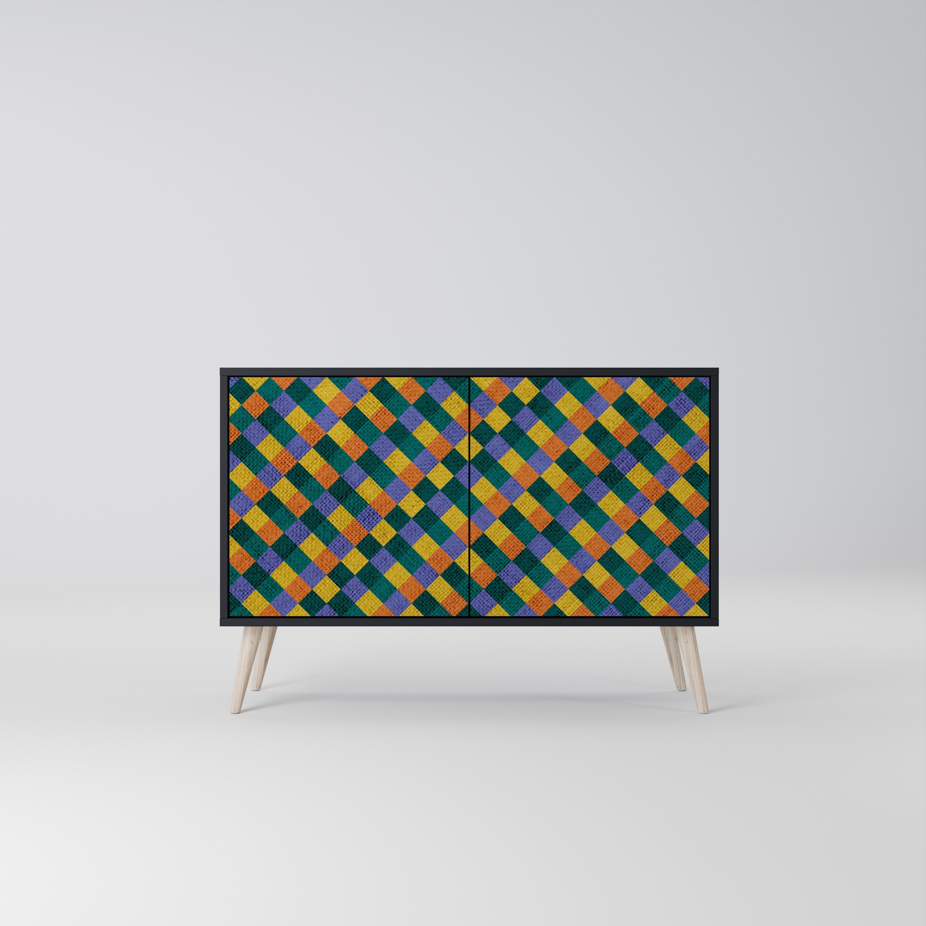 PAINTED SQUARES MIX 2-Door Sideboard in Black Finish