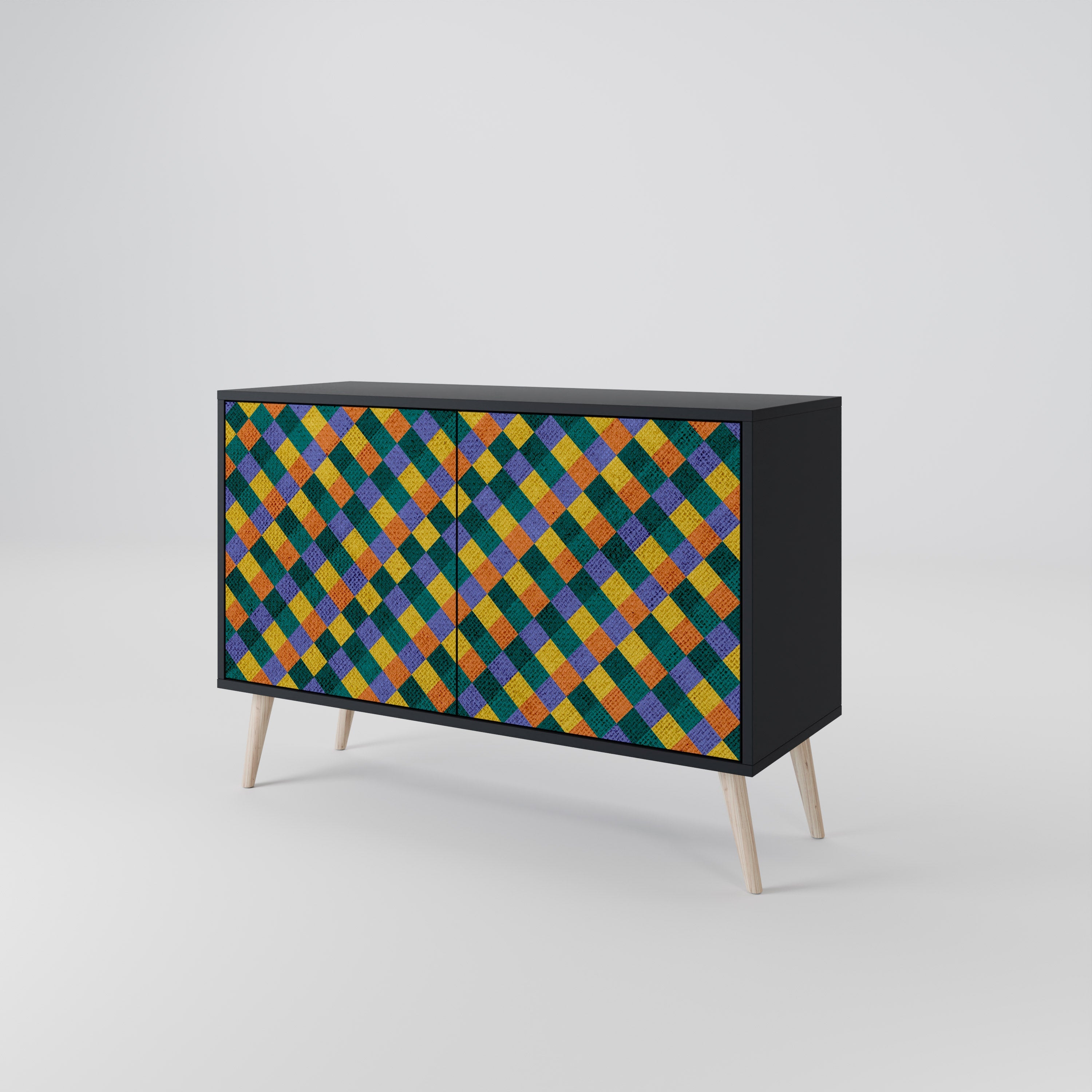 PAINTED SQUARES MIX Sideboard mit 2 Türen in Schwarz