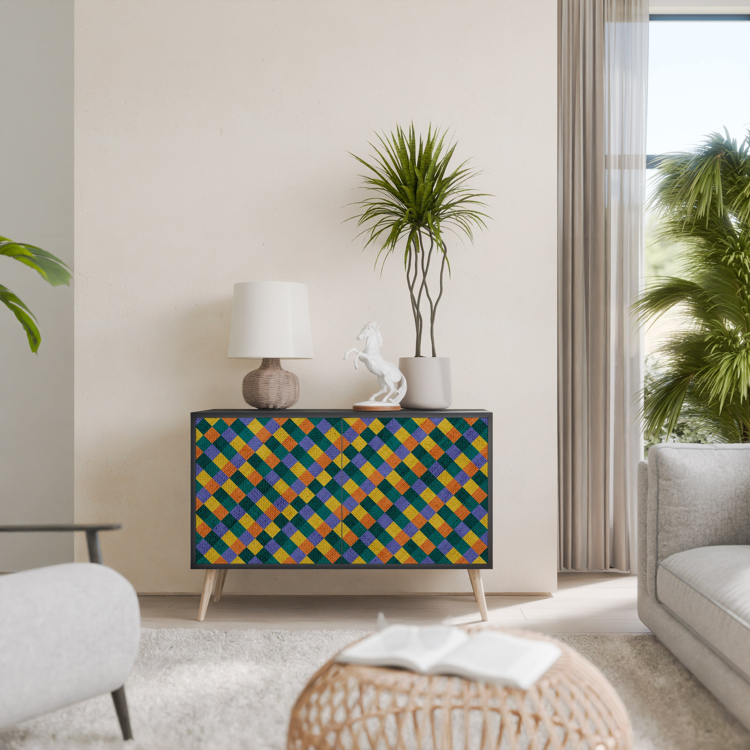 PAINTED SQUARES MIX Sideboard mit 2 Türen in Schwarz