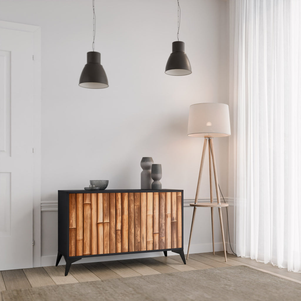 NATURAL WOOD Sideboard mit 2 Türen in Schwarz