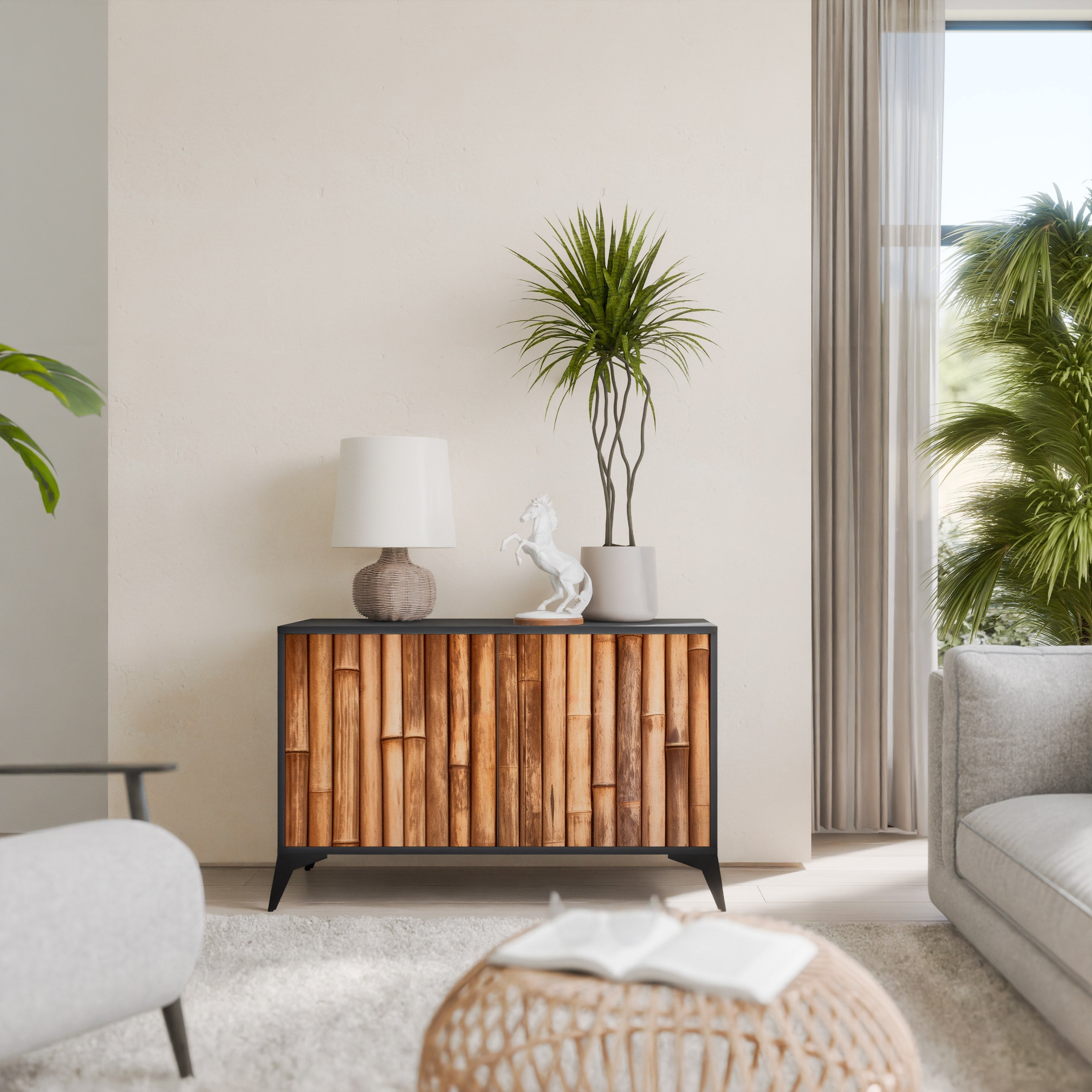 NATURAL WOOD Sideboard mit 2 Türen in Schwarz