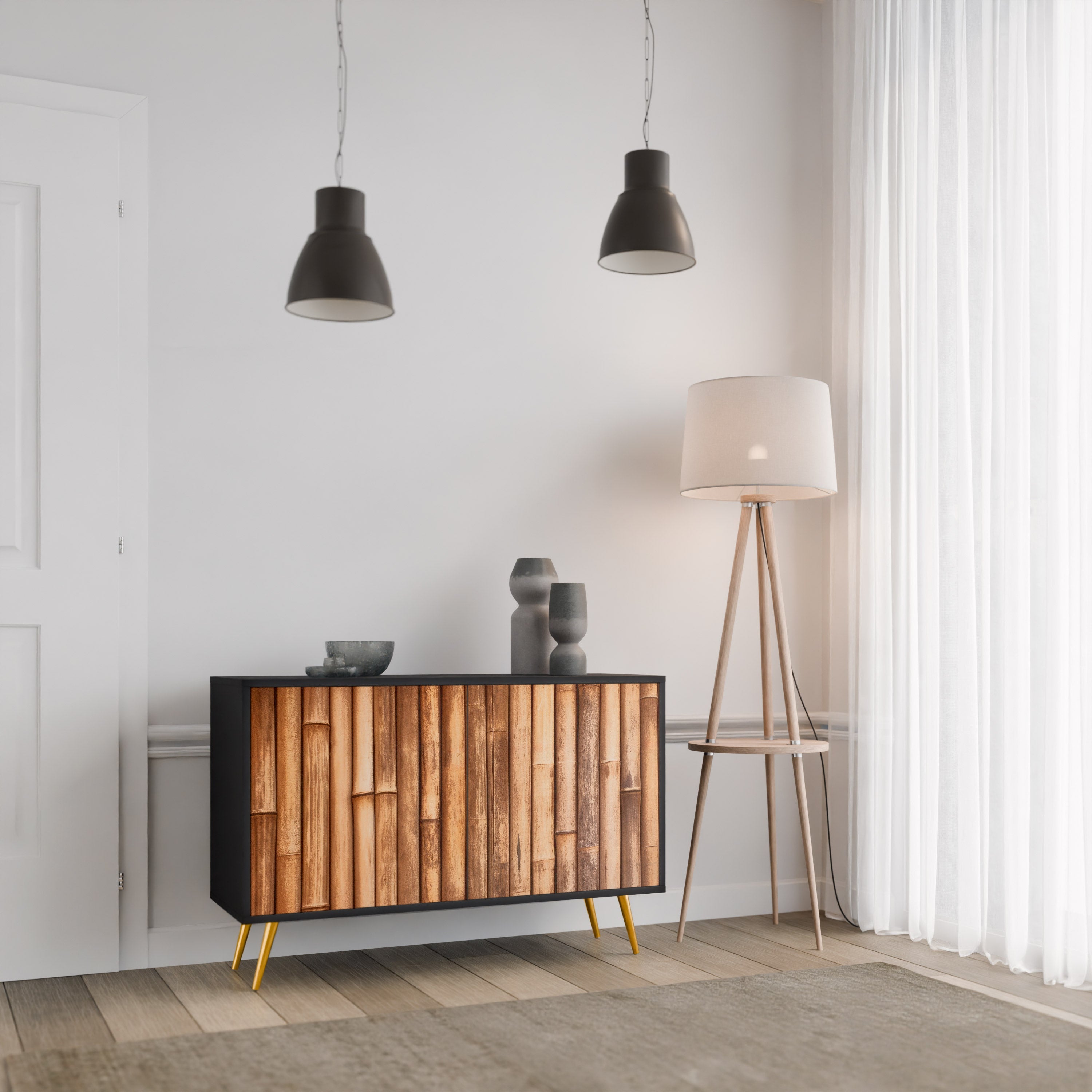 NATURAL WOOD Sideboard mit 2 Türen in Schwarz