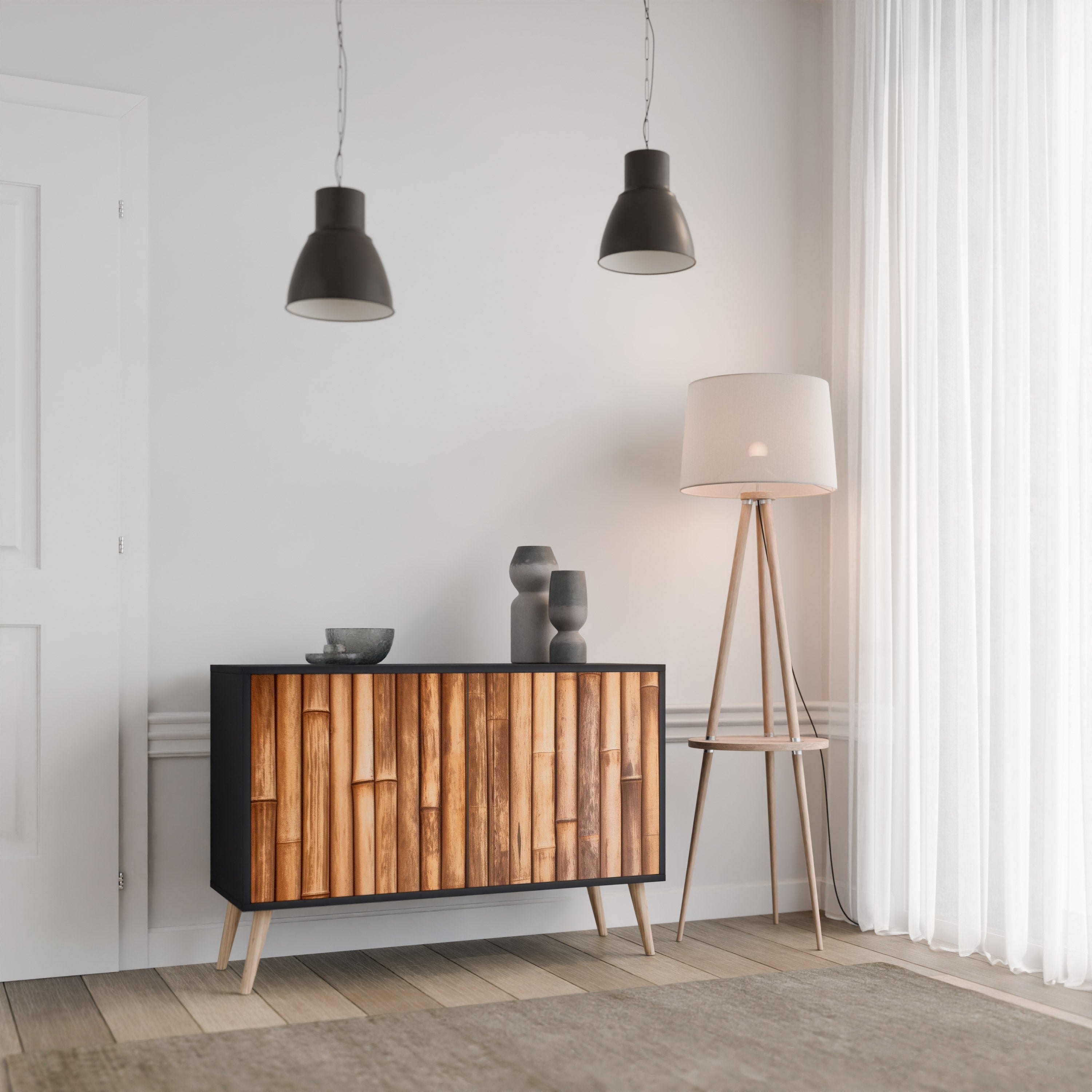 NATURAL WOOD Sideboard mit 2 Türen in Schwarz