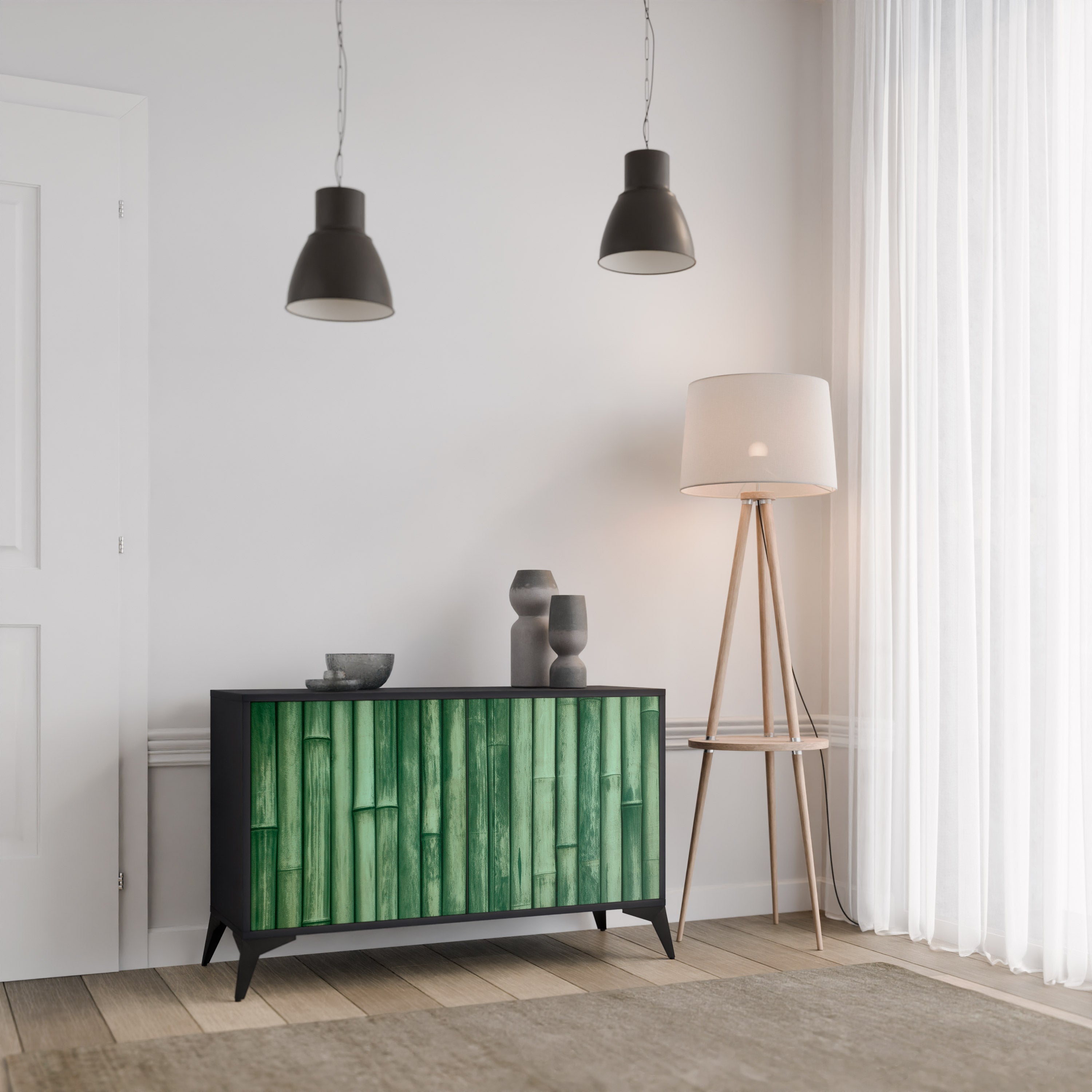 NATURAL GREEN Sideboard mit 2 Türen in Schwarz