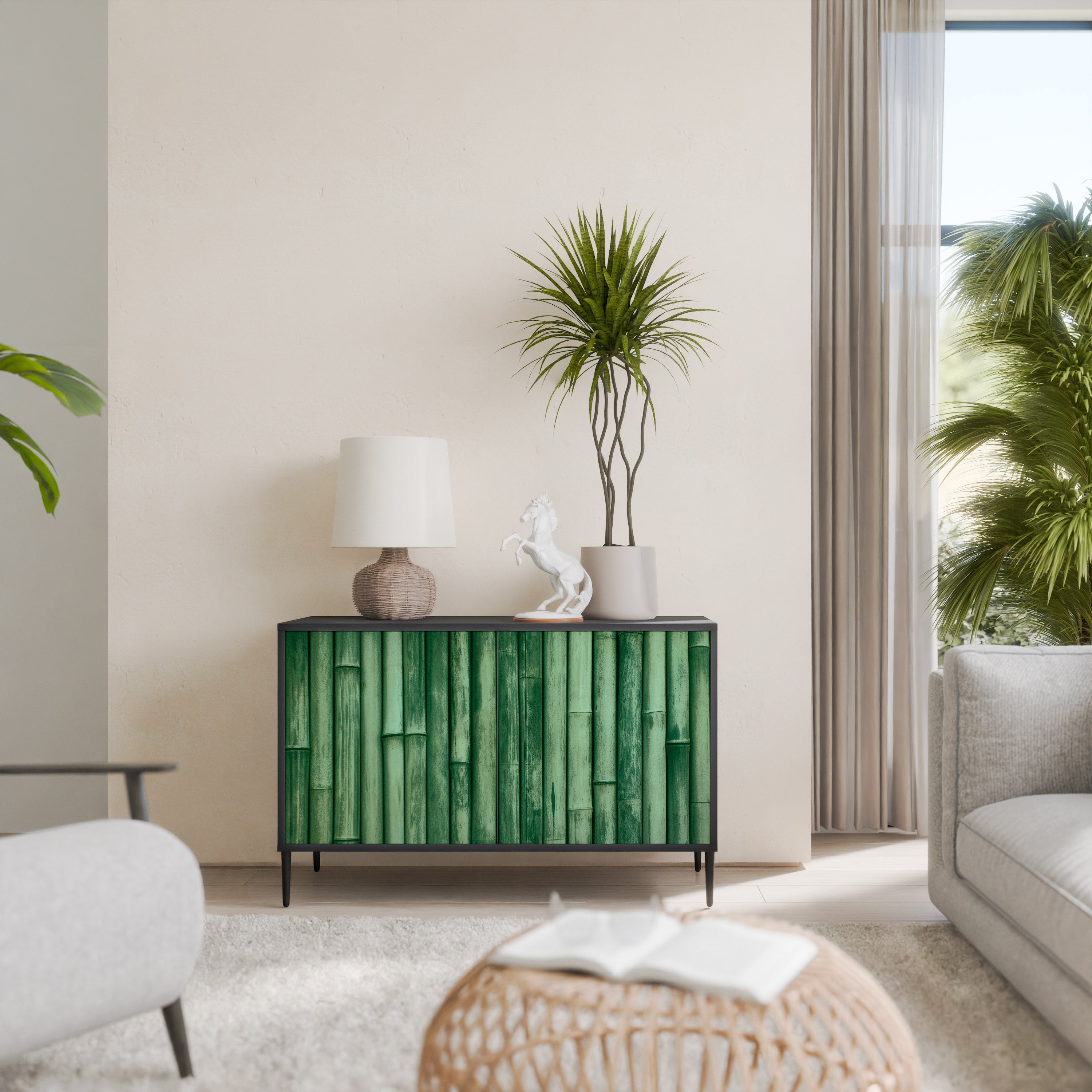 NATURAL GREEN 2-Door Sideboard in Black Finish
