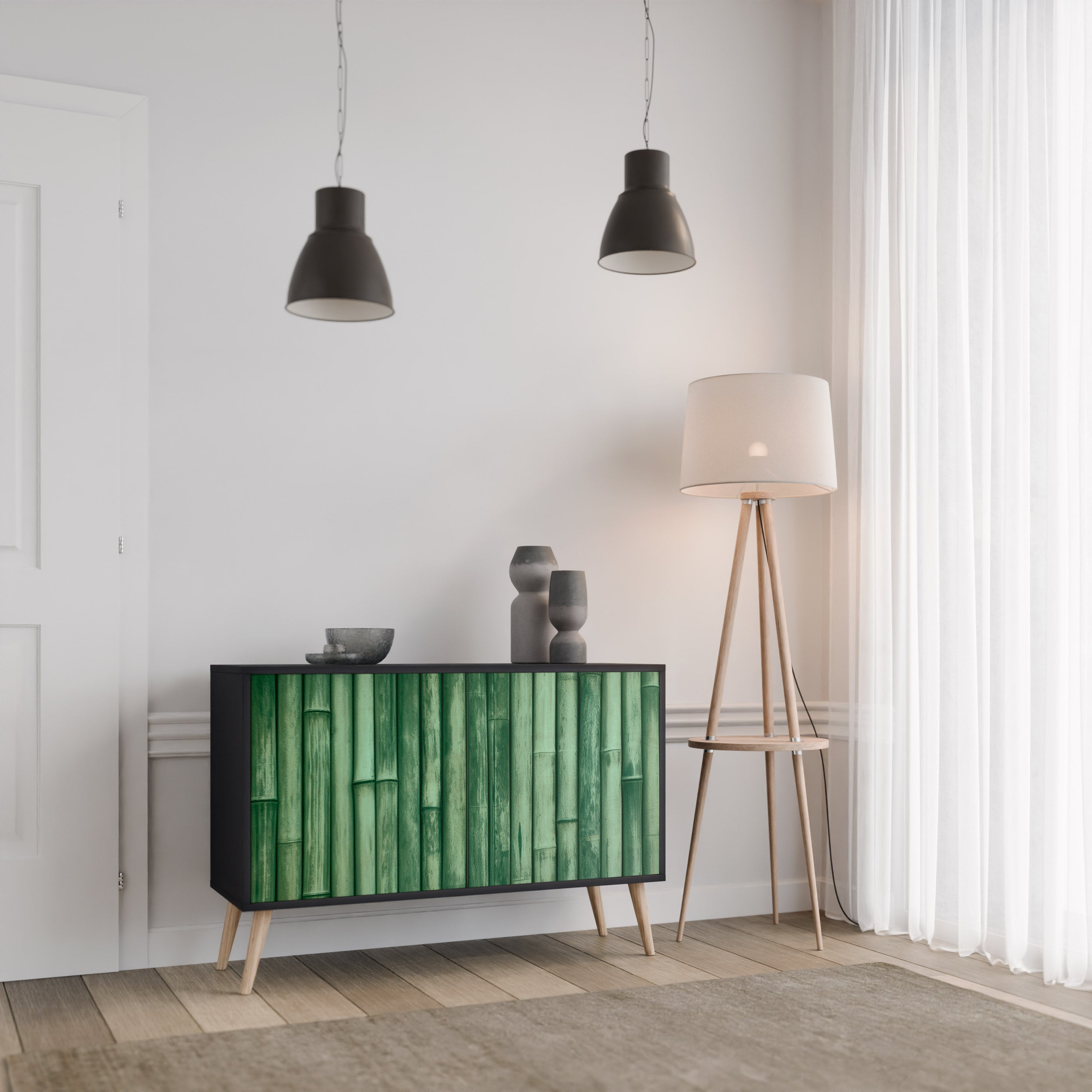 NATURAL GREEN Sideboard mit 2 Türen in Schwarz