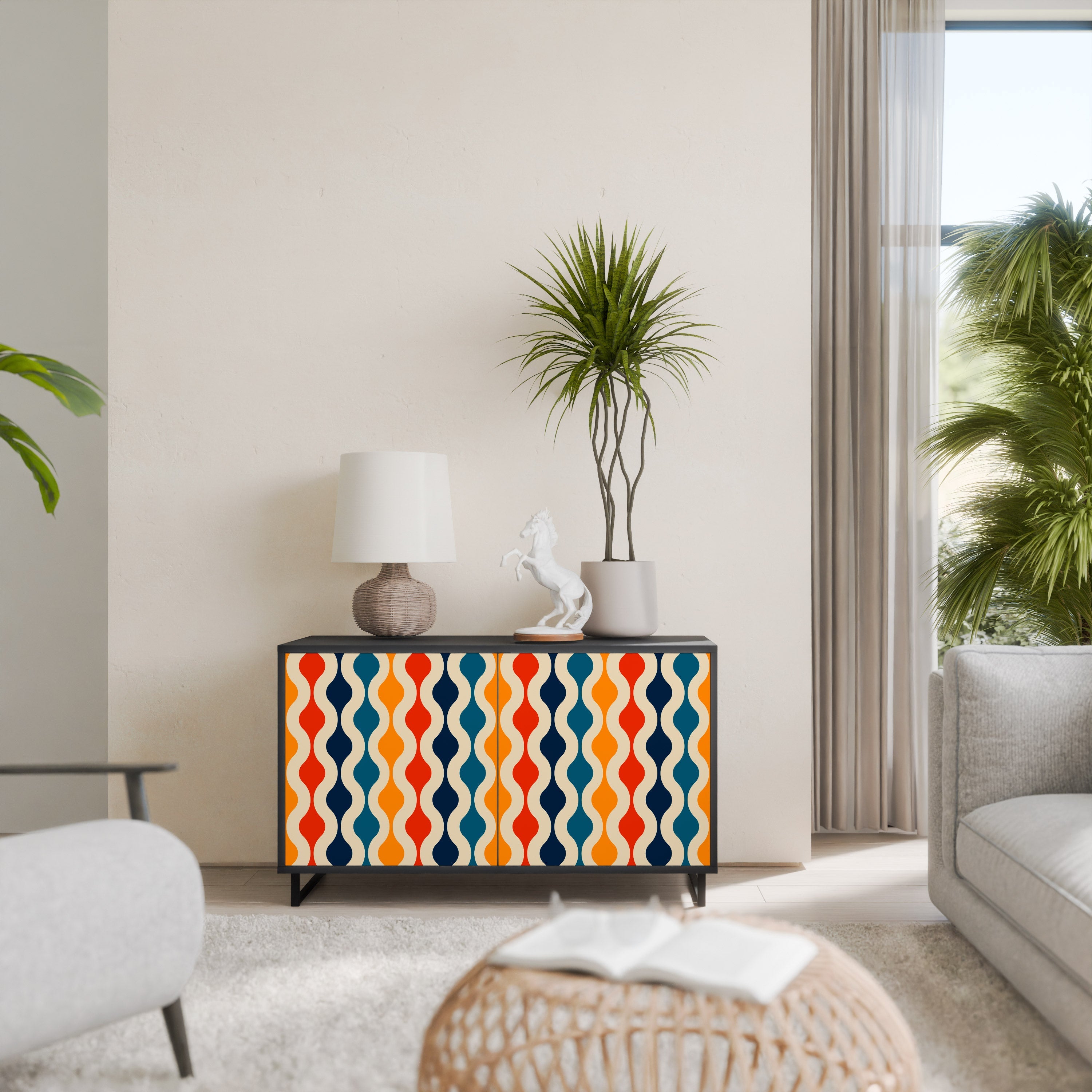 COLORFUL NOSTALGIA Sideboard mit 2 Türen in Schwarz