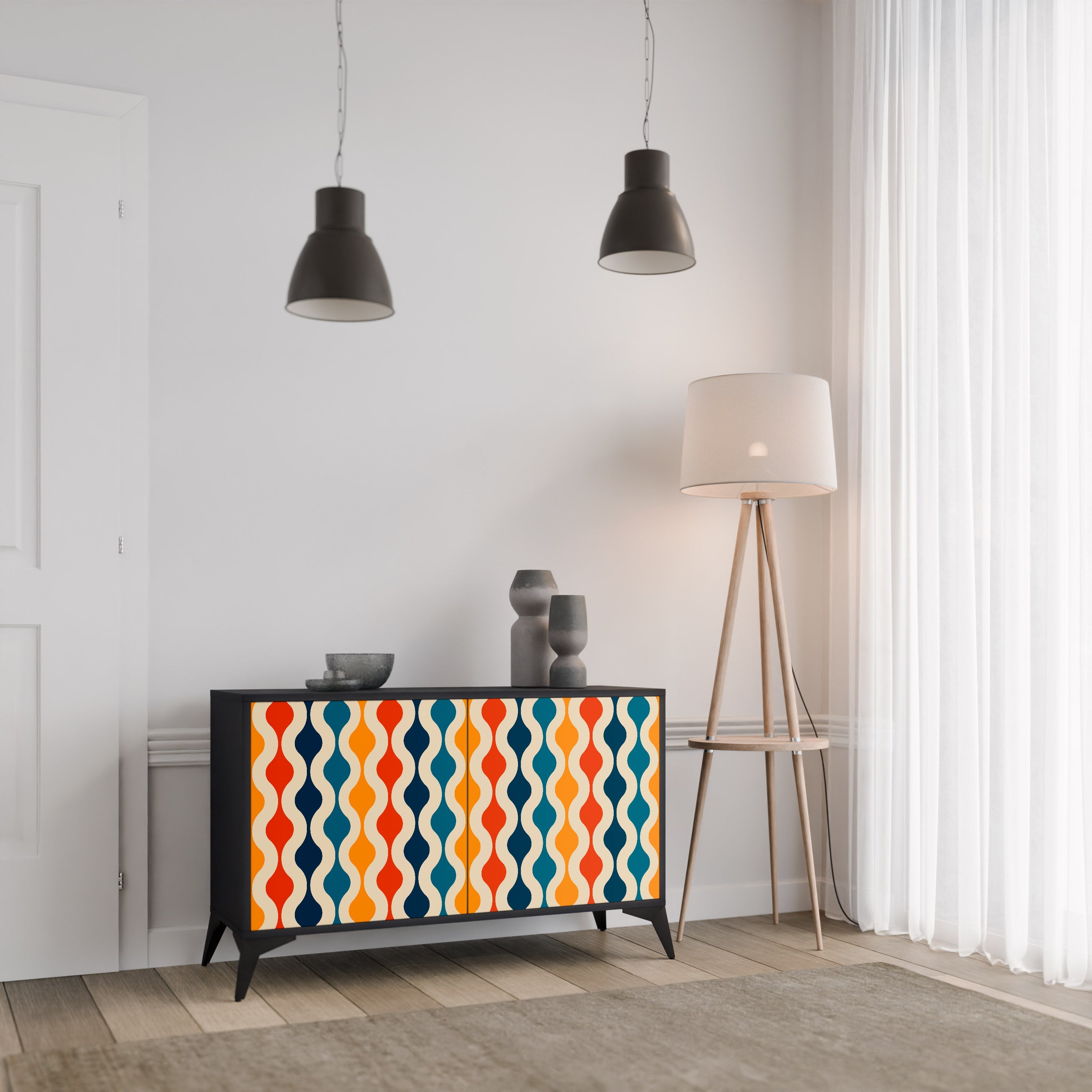 COLORFUL NOSTALGIA Sideboard mit 2 Türen in Schwarz