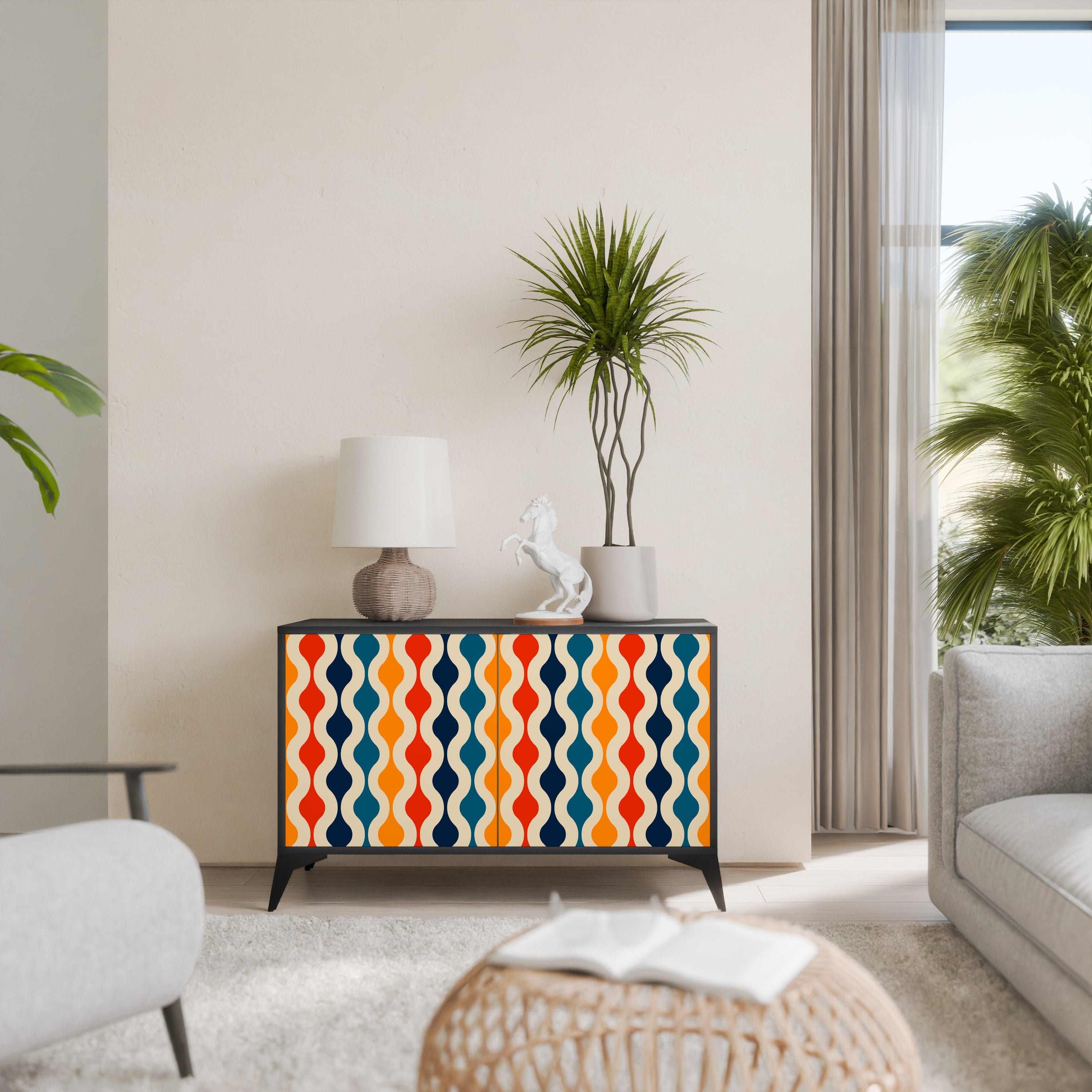 COLORFUL NOSTALGIA Sideboard mit 2 Türen in Schwarz