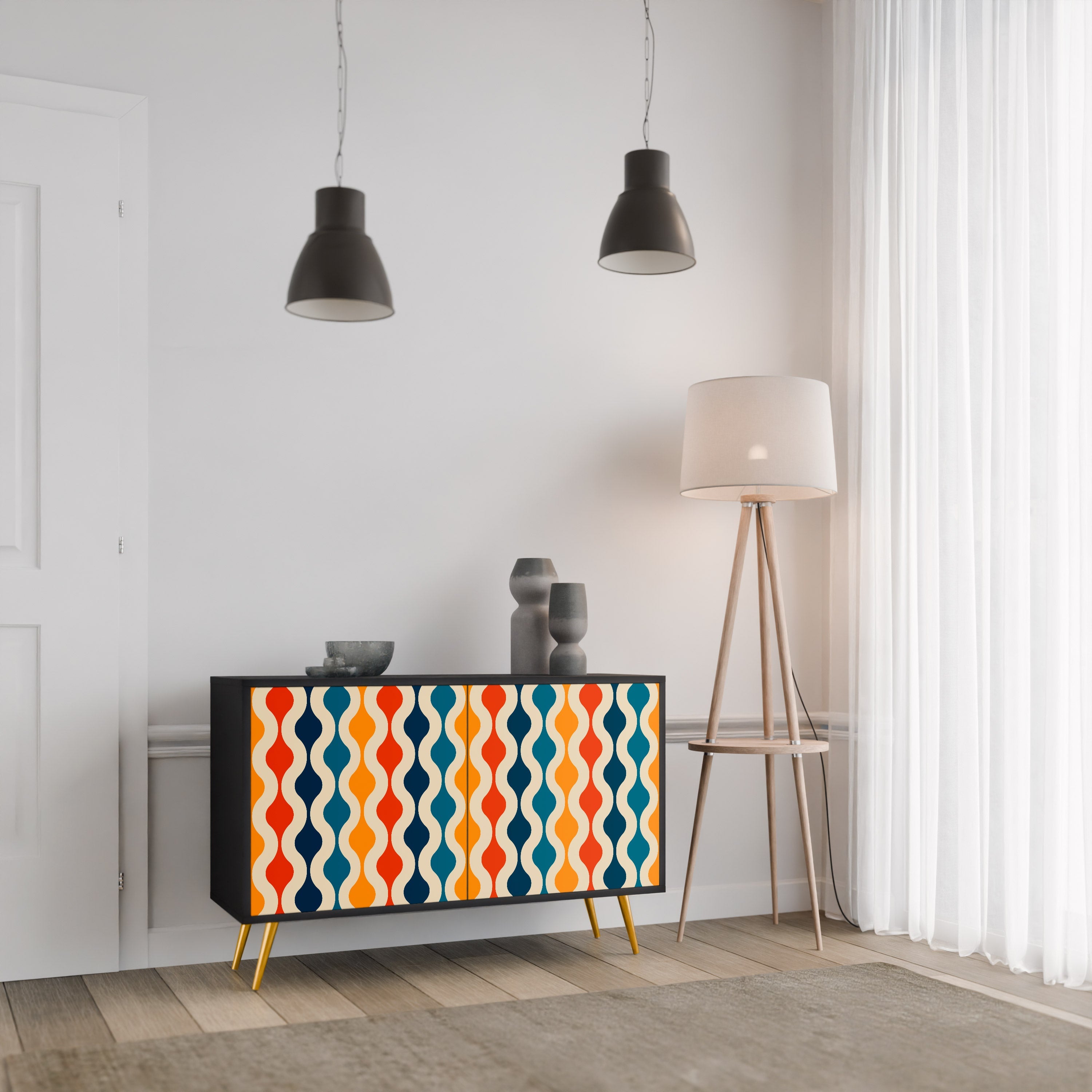 COLORFUL NOSTALGIA Sideboard mit 2 Türen in Schwarz