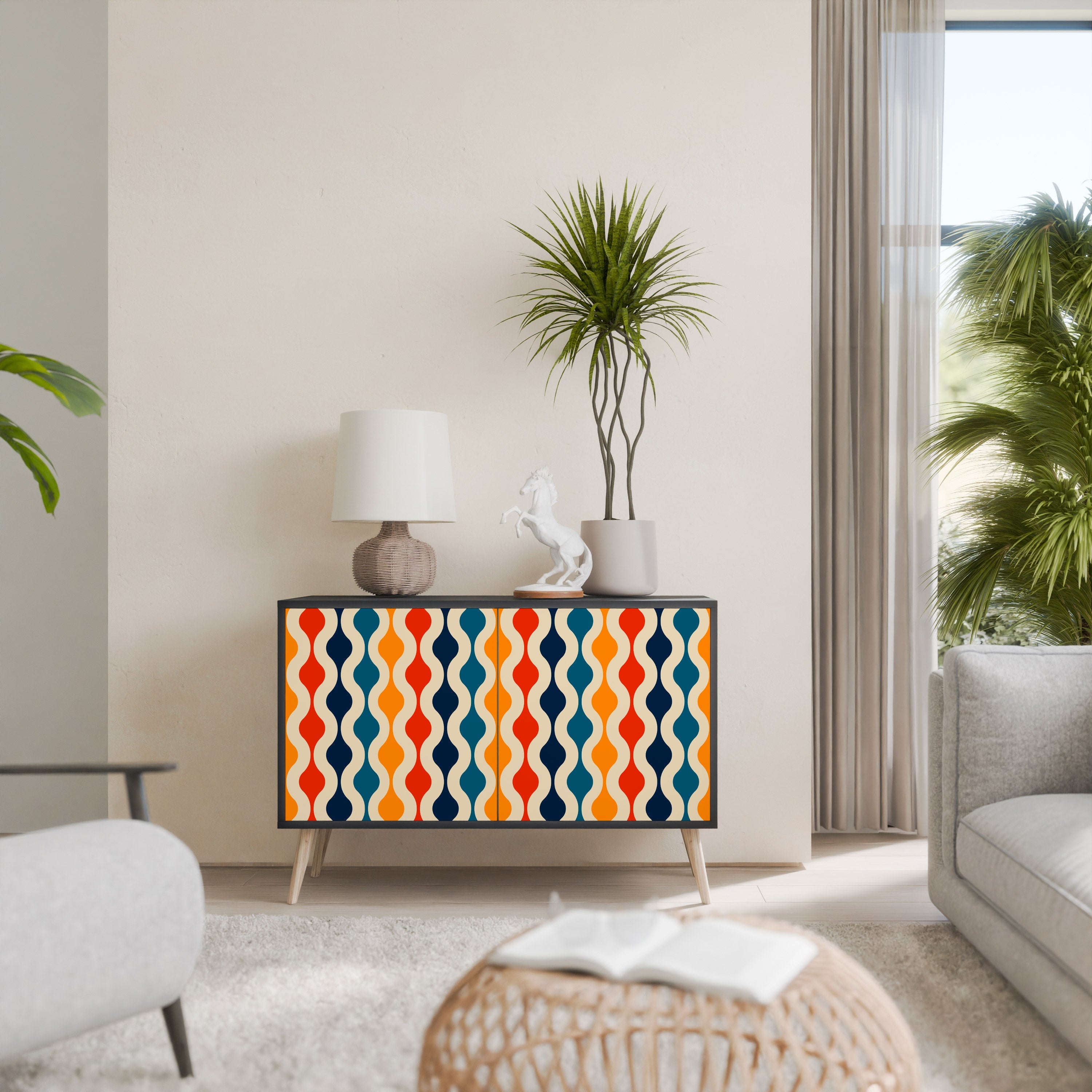 COLORFUL NOSTALGIA Sideboard mit 2 Türen in Schwarz