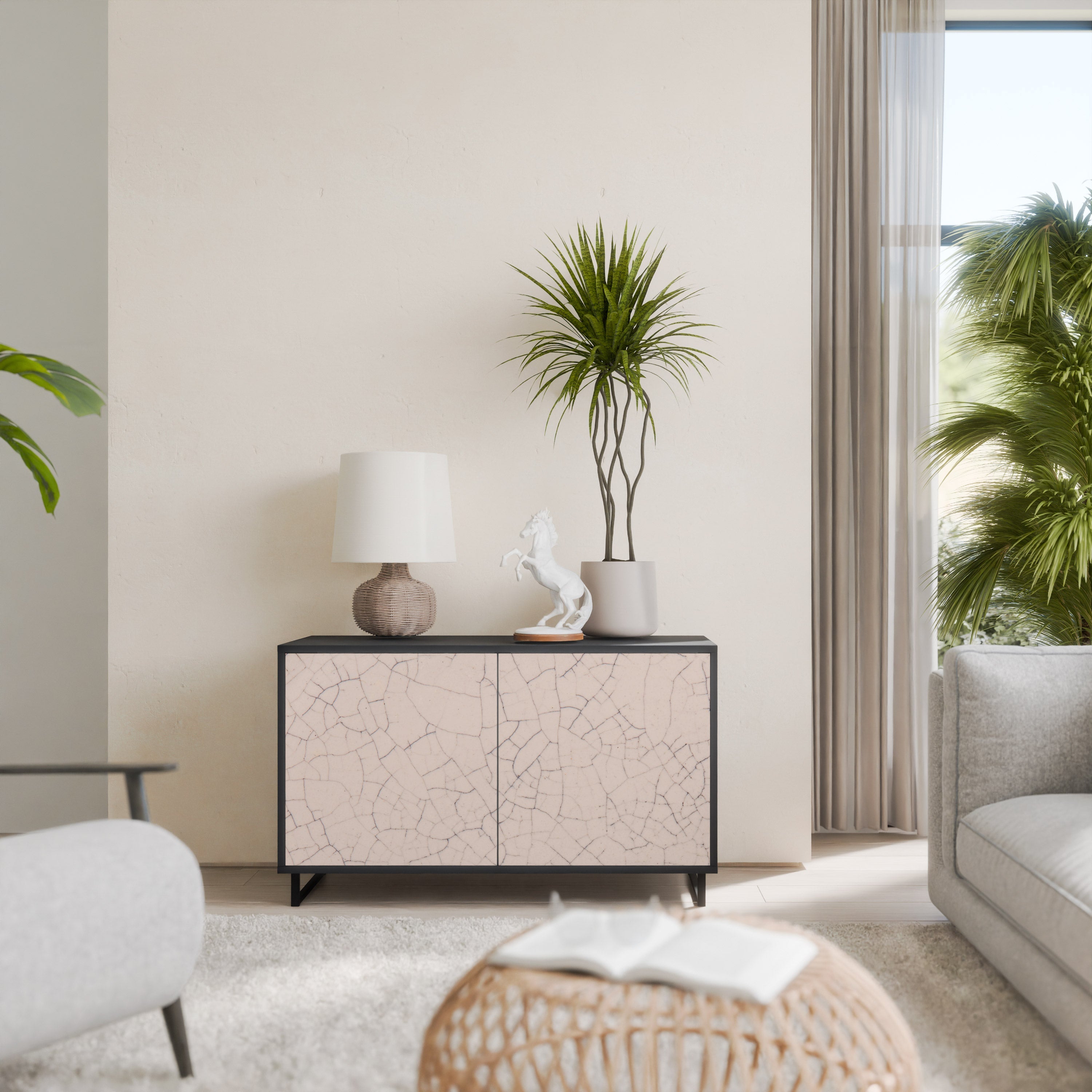 CERAMIC TEXTURE 2-Door Sideboard in Black Finish