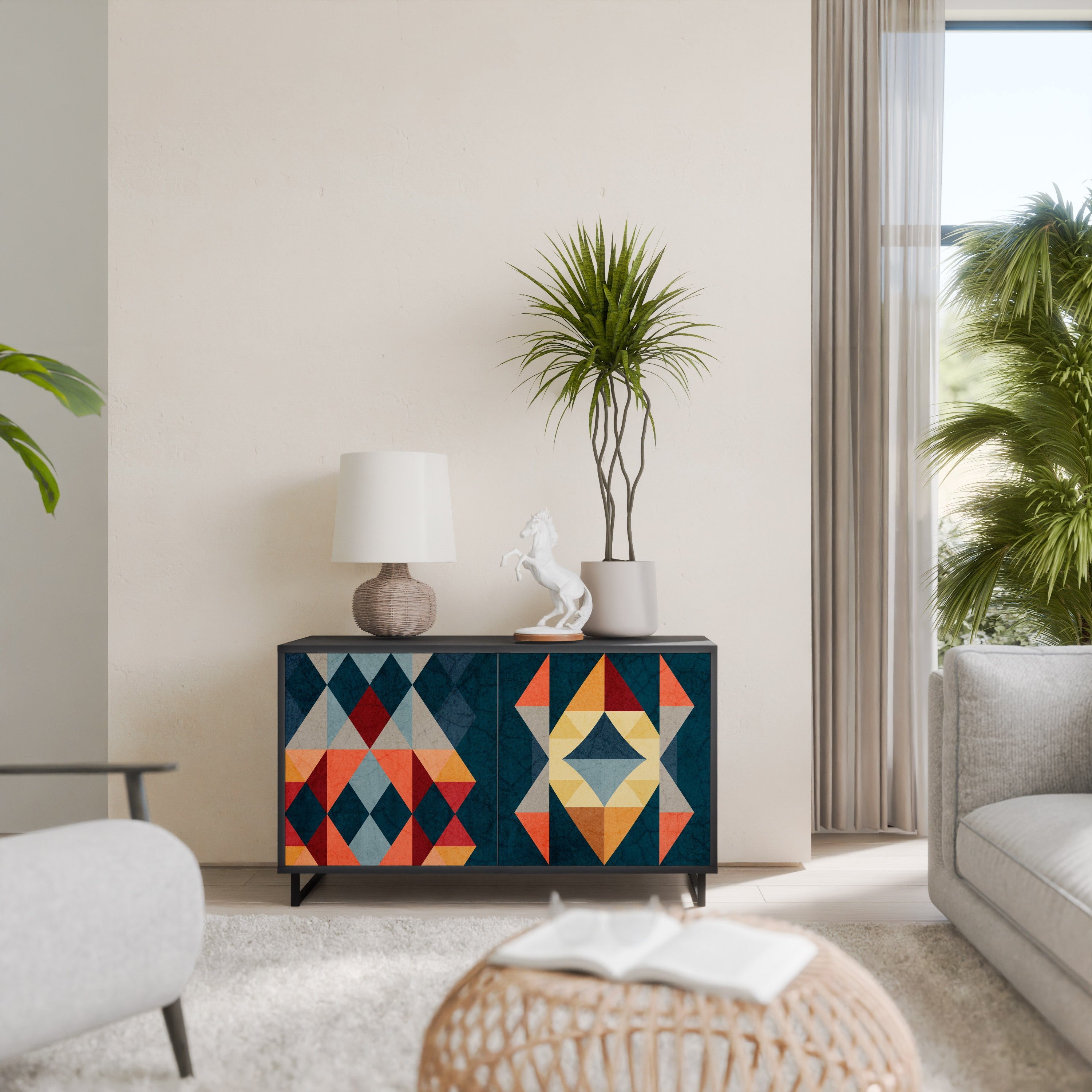 CRACKED ILLUSION 2-Door Sideboard in Black Finish